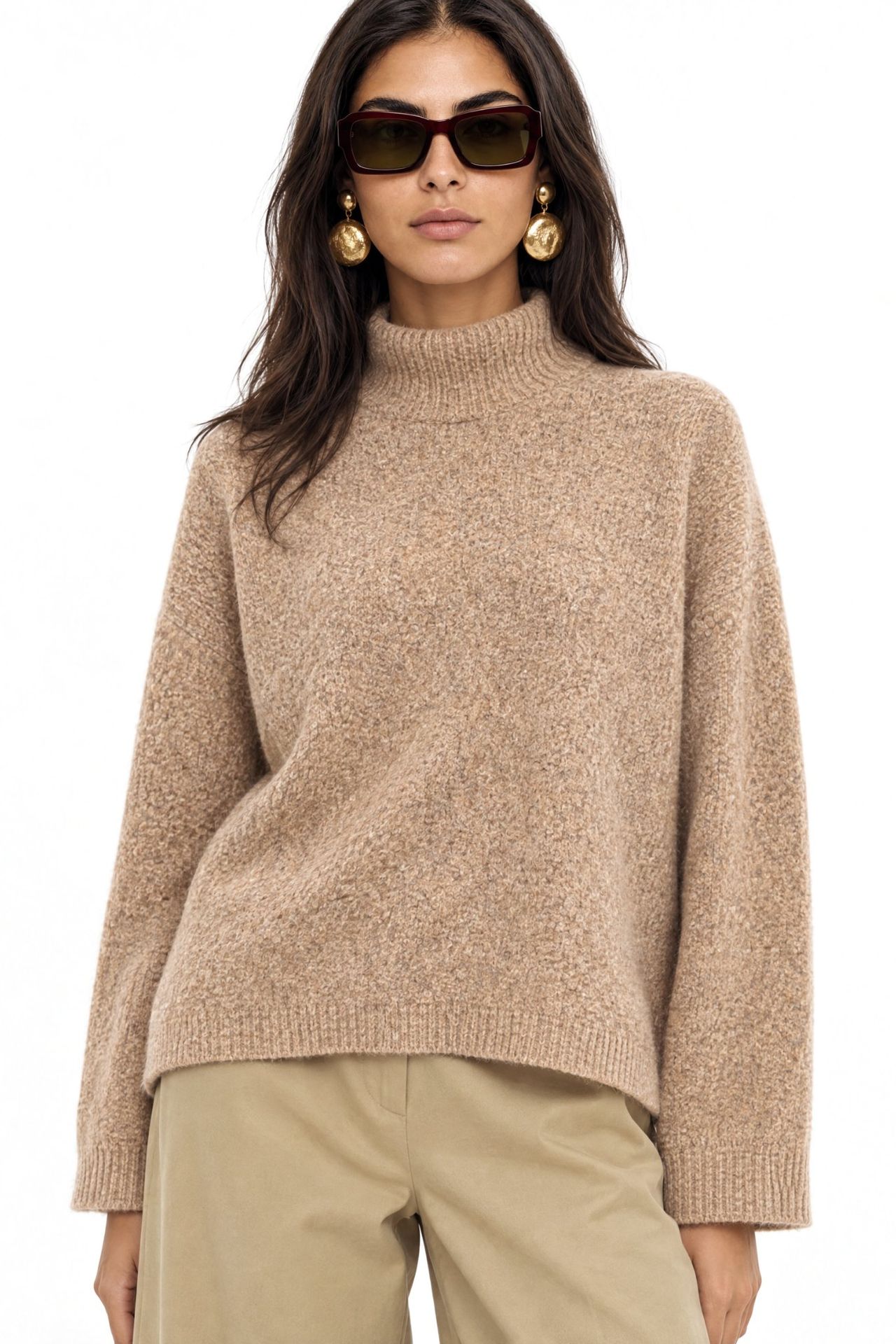 MIXRAY Oversized Ribbed Turtleneck Sweater 3