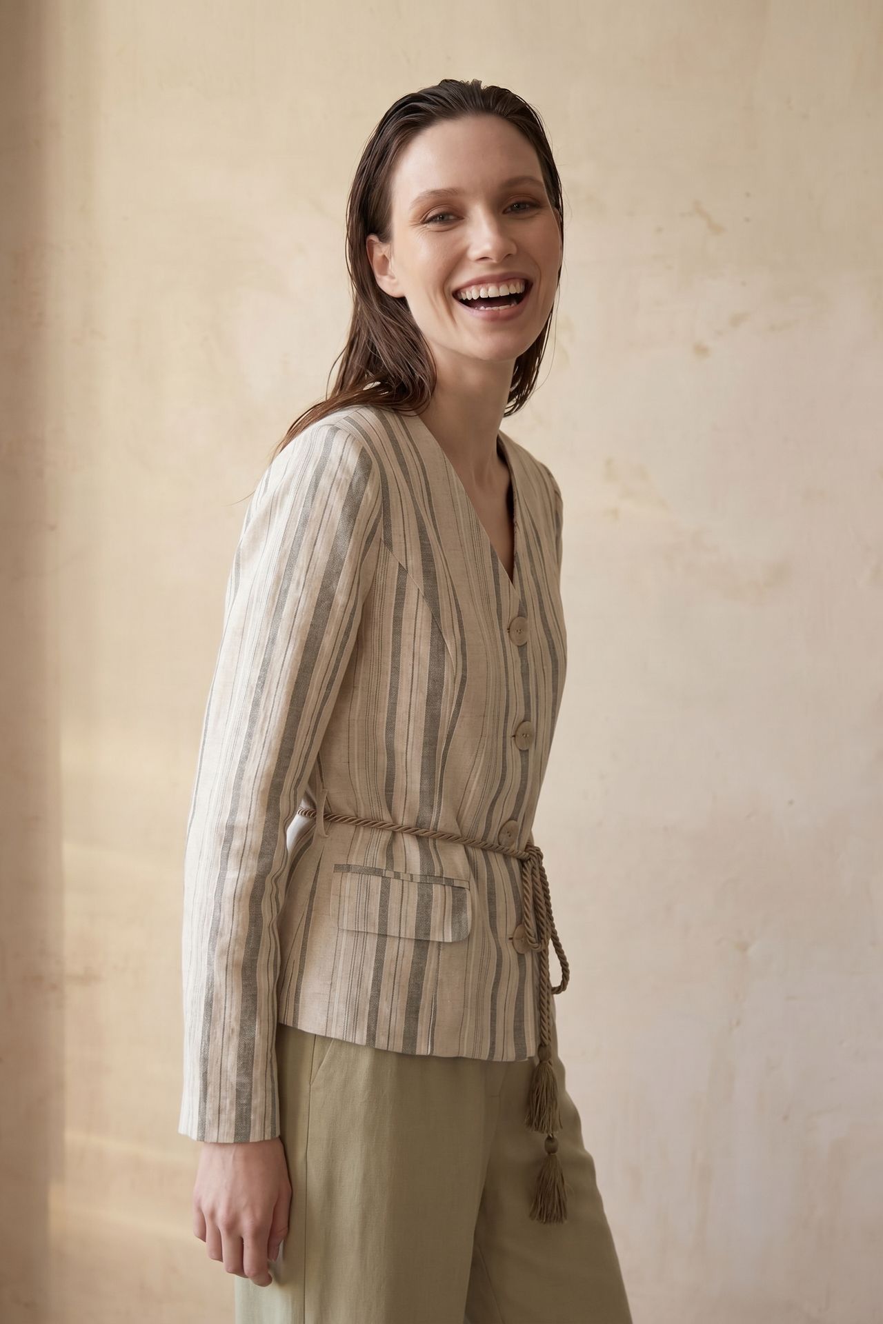 MY FASHION Striped belted poplin jacket 3