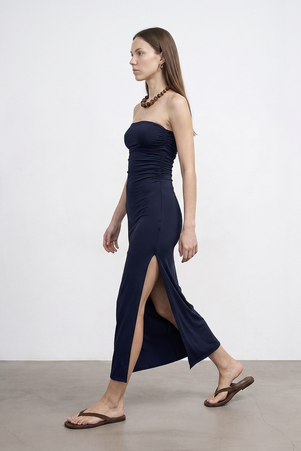 DILVIN Strapless Bodycon Maxi Dress With Slit