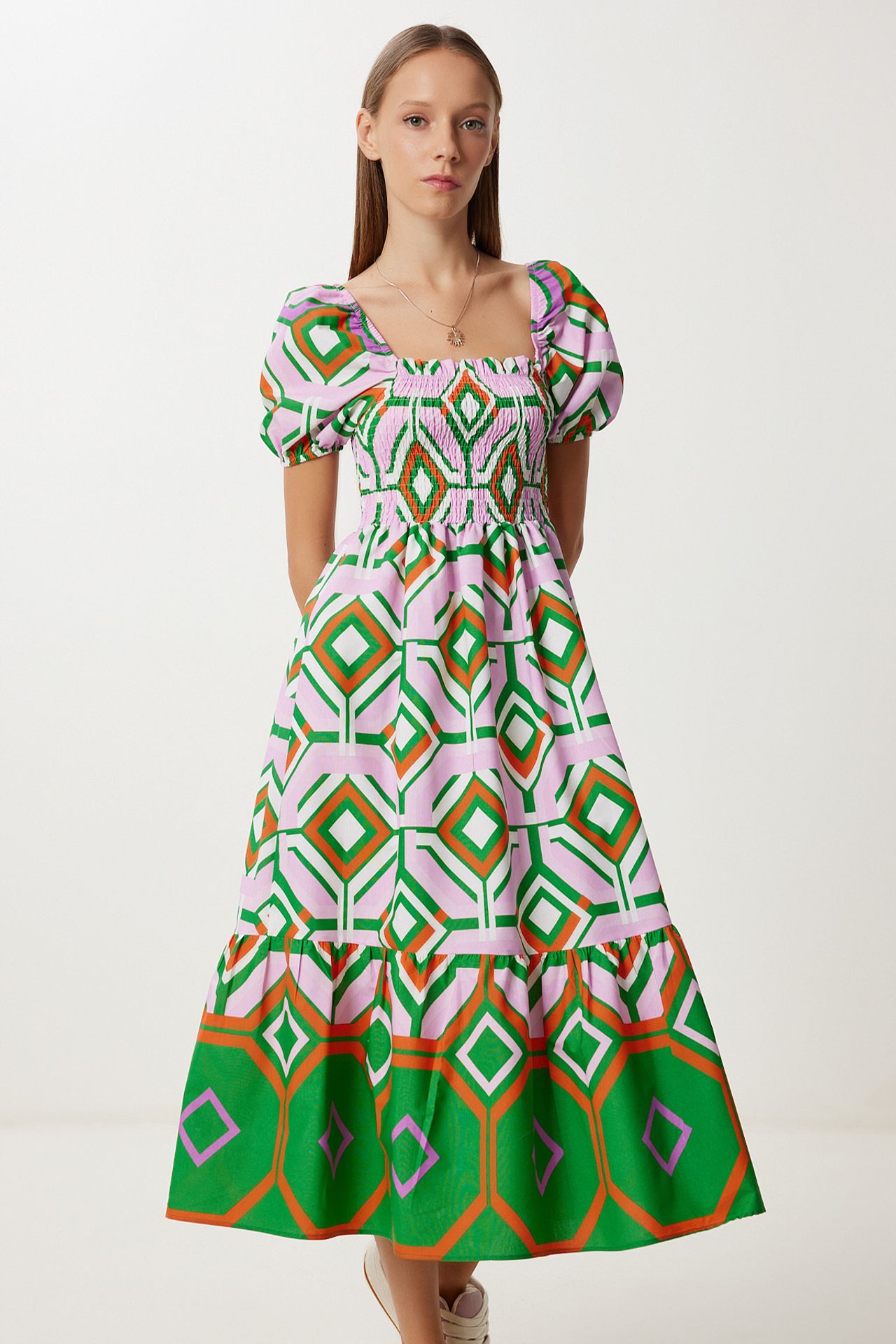 ISTANBUL Batik Print Midi Dress with Ruffle Detail 2