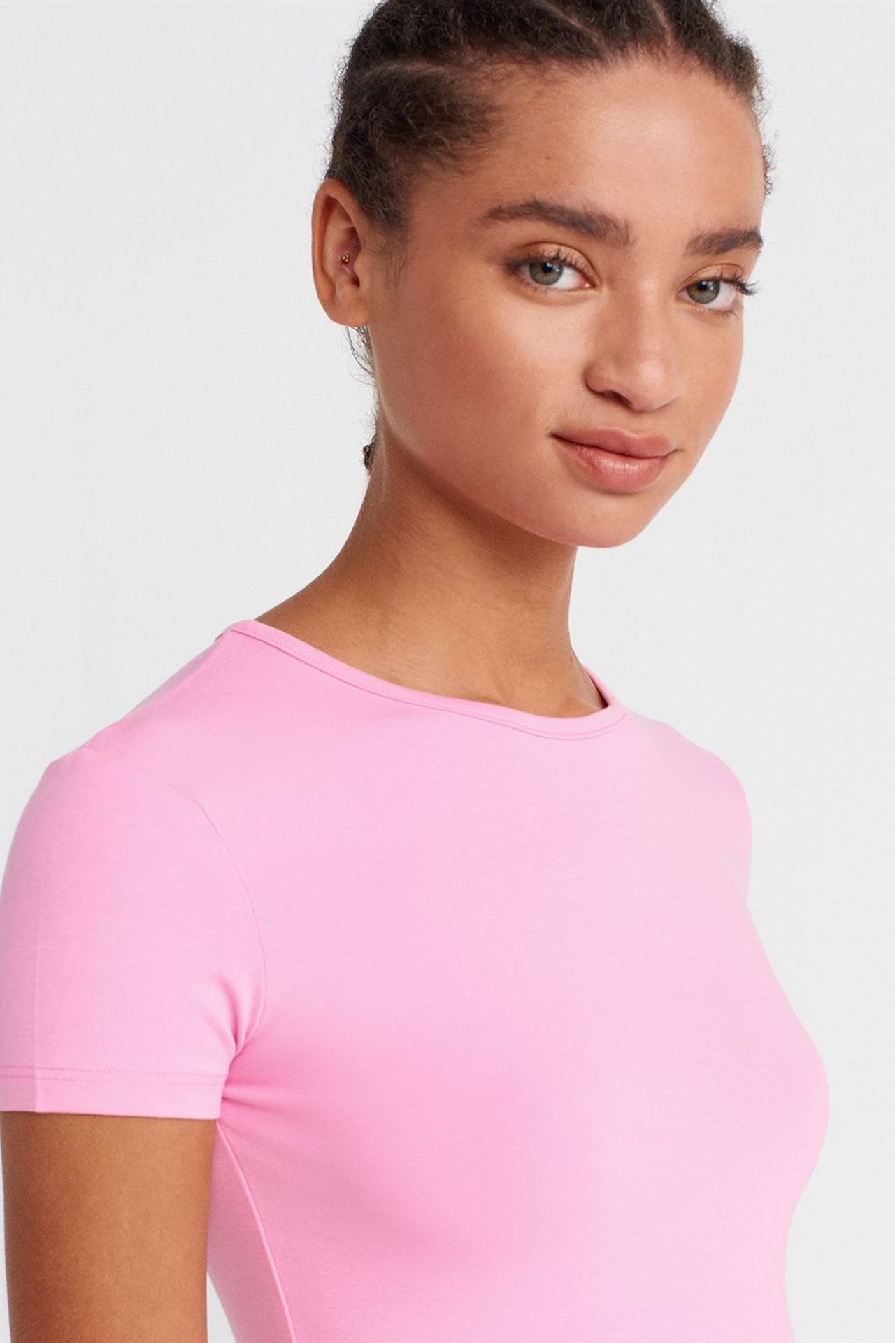 DILVIN Kadın Crop Slim Fit Bisiklet Yaka Tişört 3