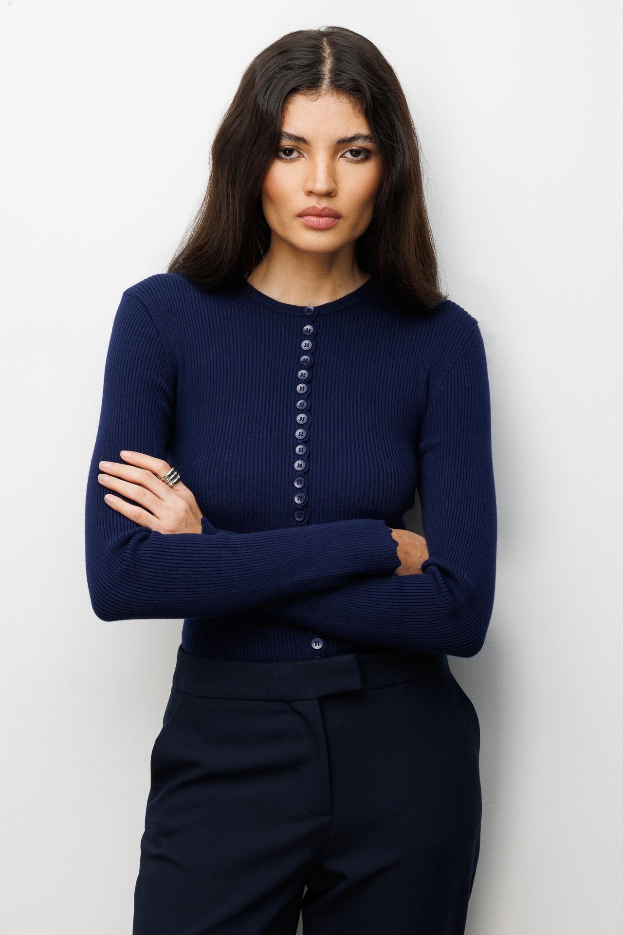 MIXRAY Ribbed Knit Buttoned Cardigan 1