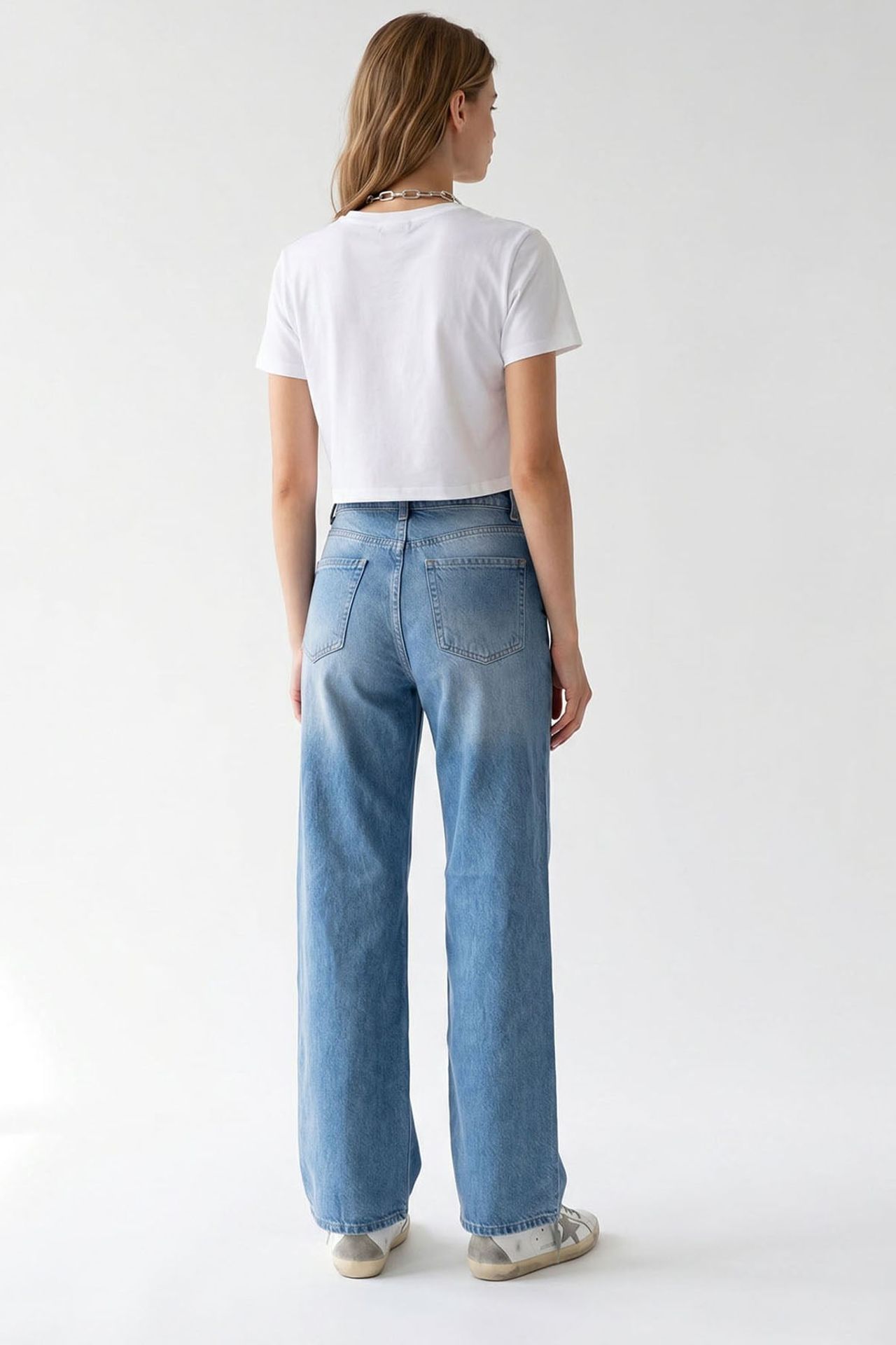 MIXRAY Women's High-Waist Wide-Leg Cotton Jeans 4