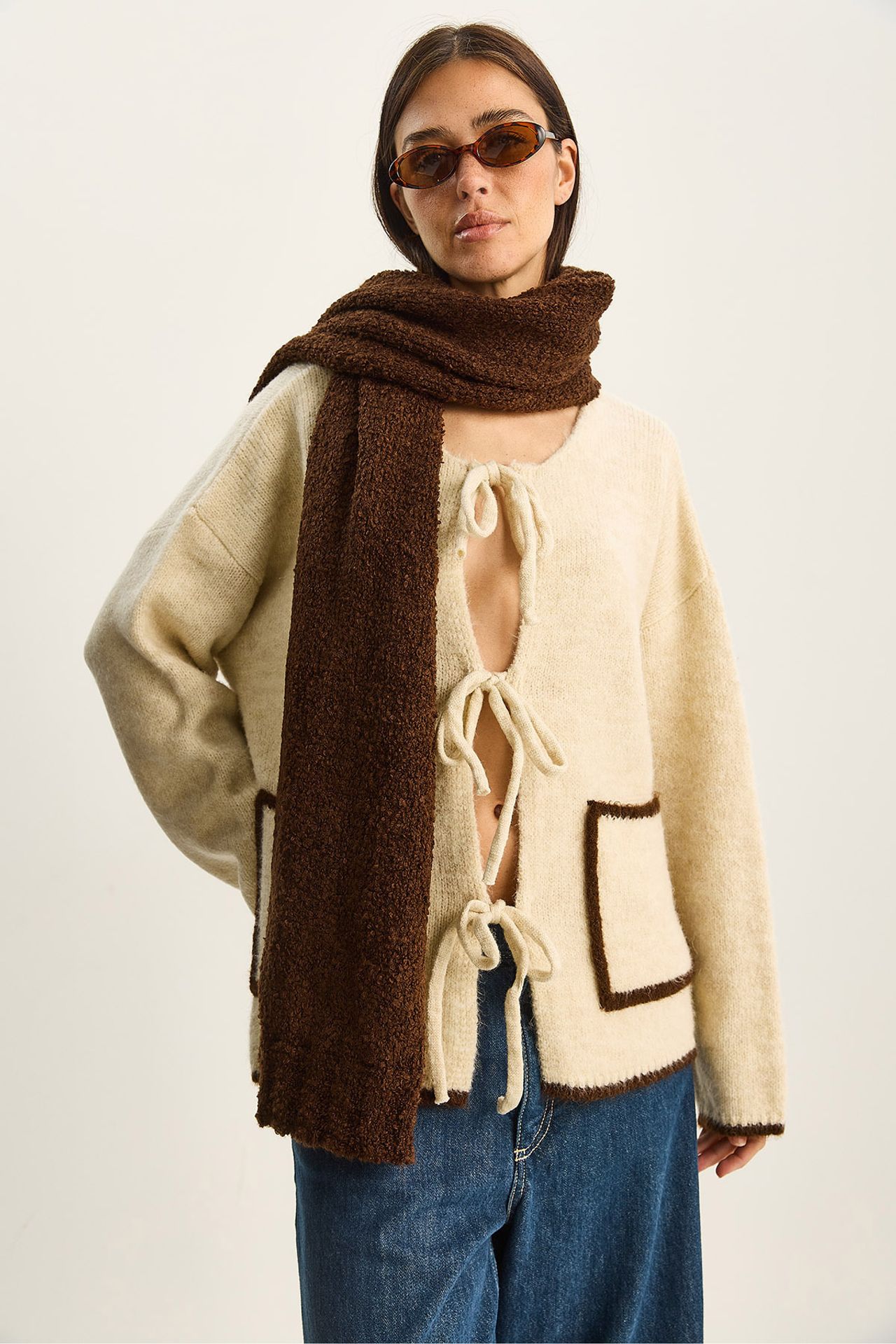 LUCCI Oversized Knit Cardigan with Tie Closure 3