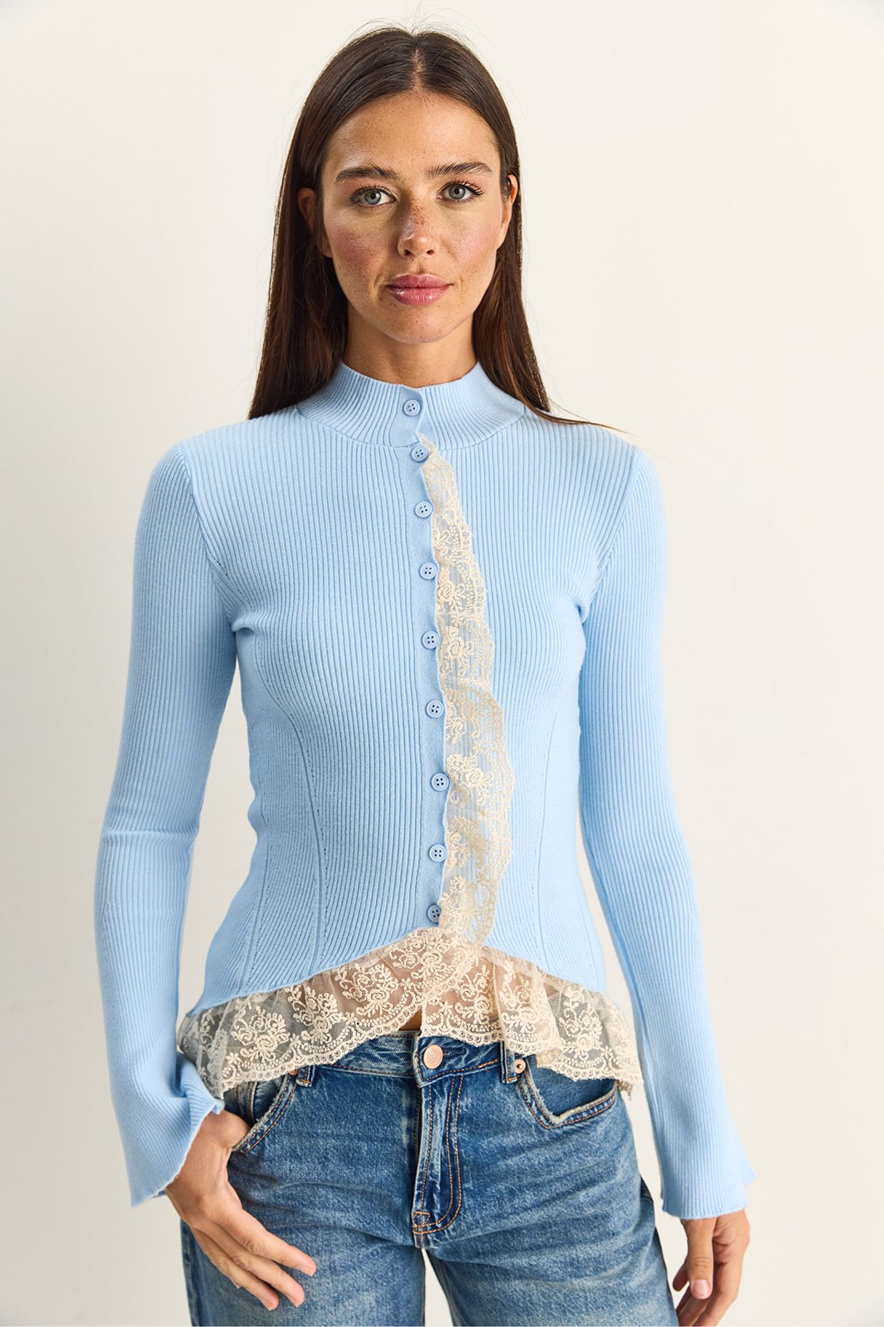 LUCCI Half Turtleneck Ribbed Cardigan 2