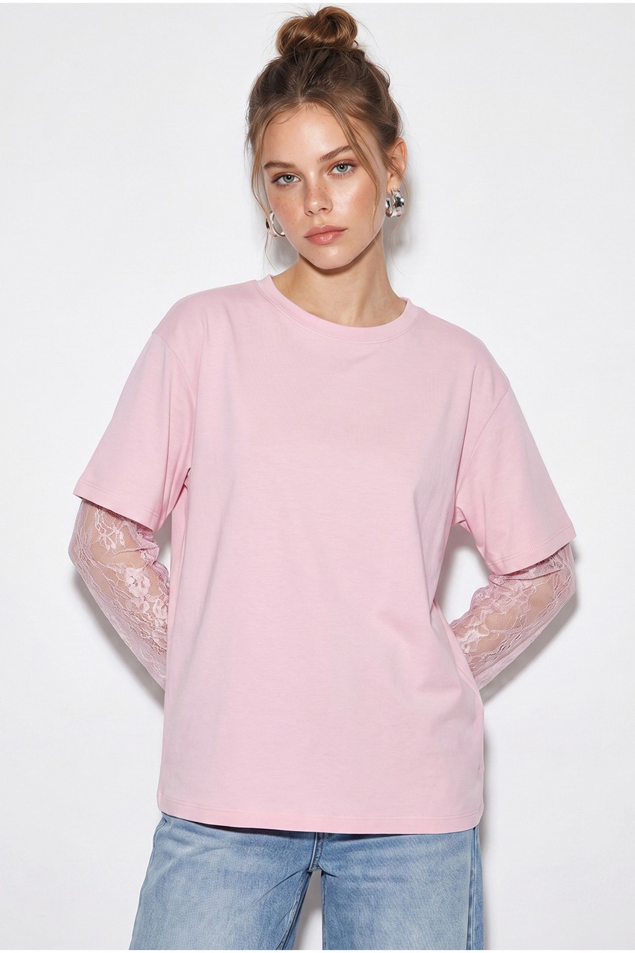 LUCCI Kadın Oversize Bisiklet Yaka Tişört 4