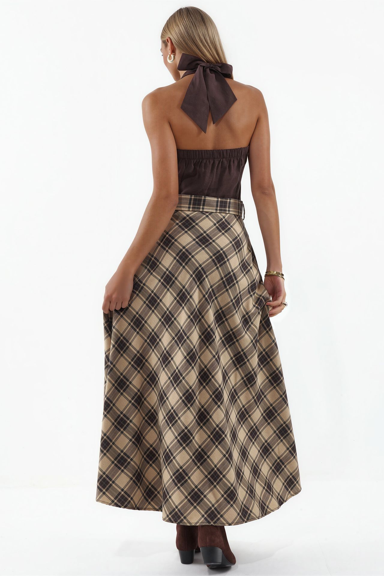 BDART High-Waist Plaid Maxi A-Line Skirt 3