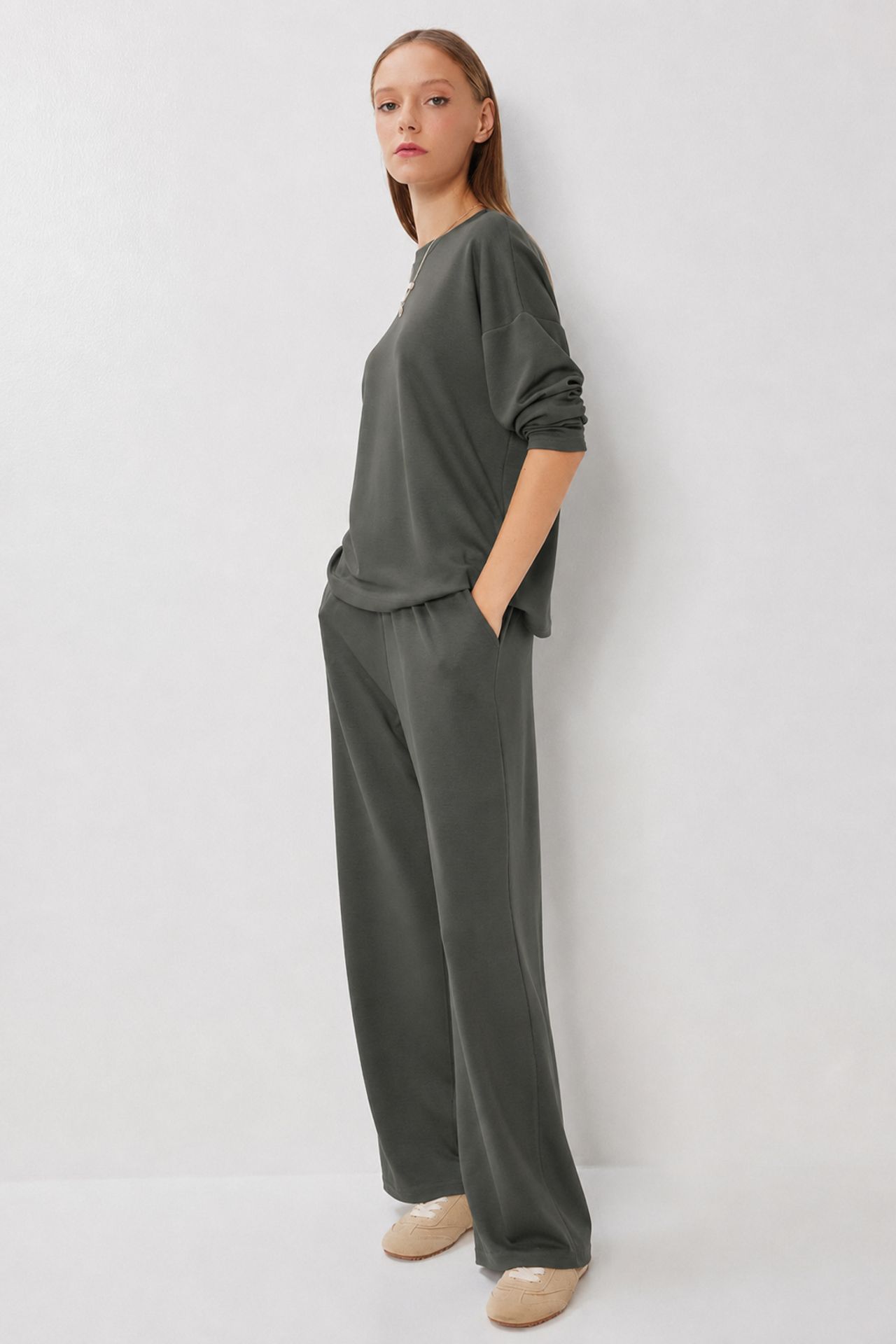 ISTANBUL Wide Leg Two-Piece Set with Crew Neck Blouse 3