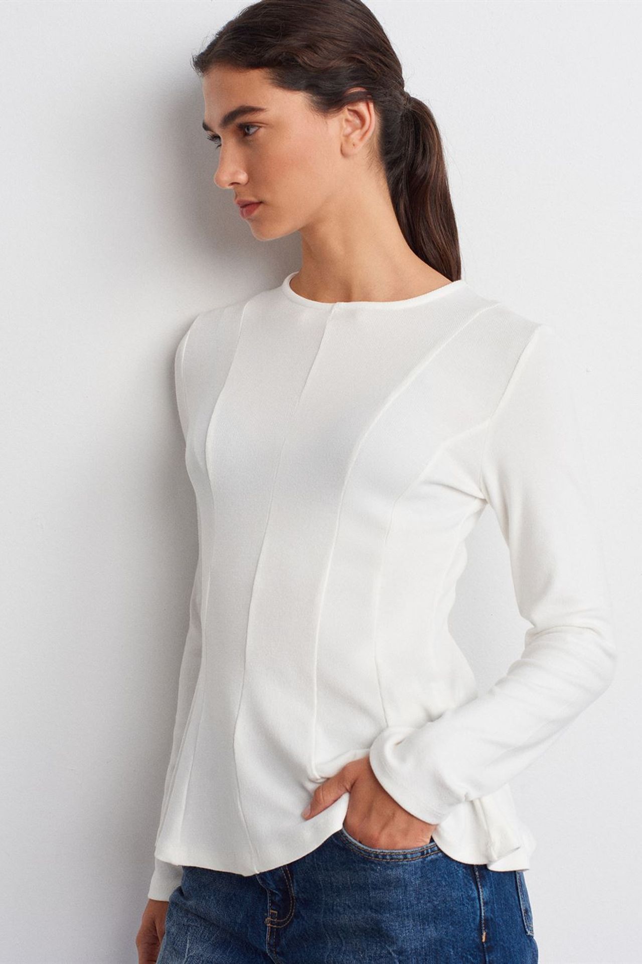 DILVIN Dar Kesim Dokulu Örme Peplum Bluz 3