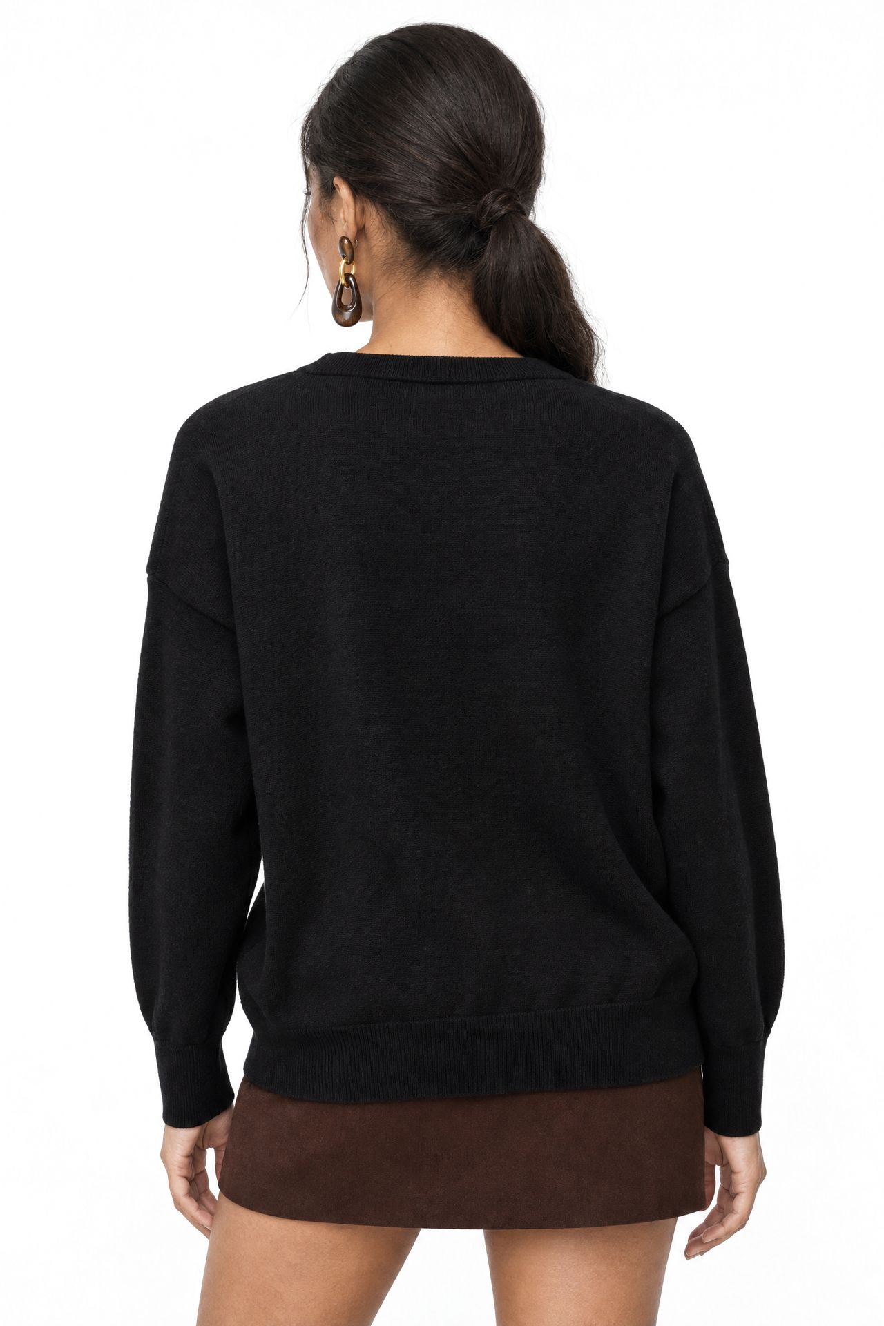 MIXRAY Long Ribbed Knitwear Cardigan with V-neck and Button Closure 3