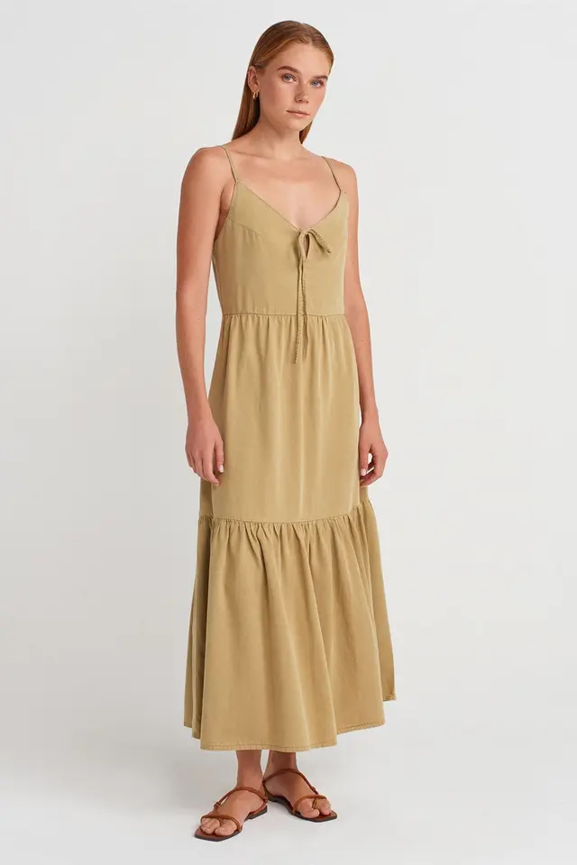 DILVIN Sleeveless A-line Maxi Dress With Tie Front