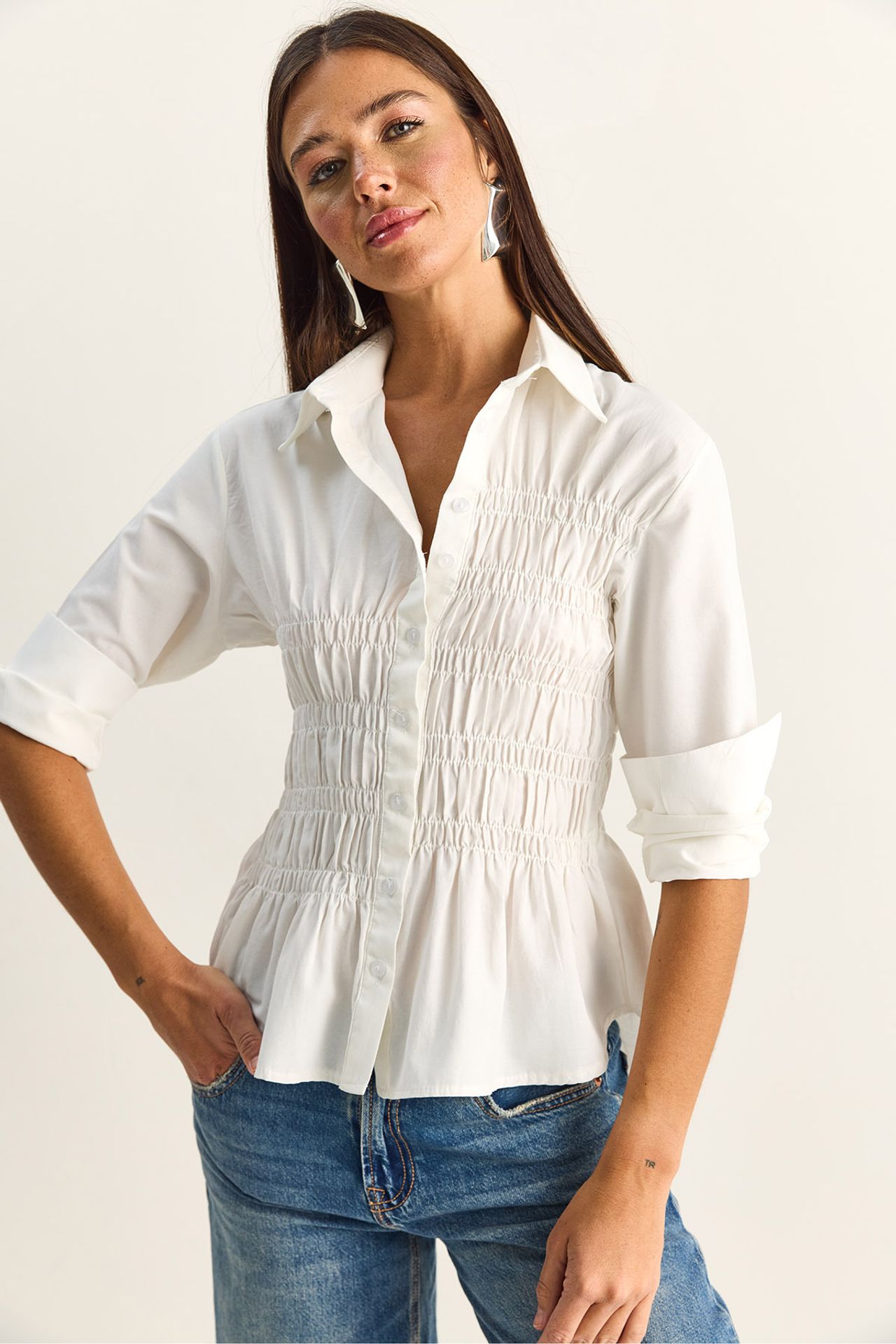 LUCCI Women's Regular-Fit Cotton-Blend Poplin Shirt 4