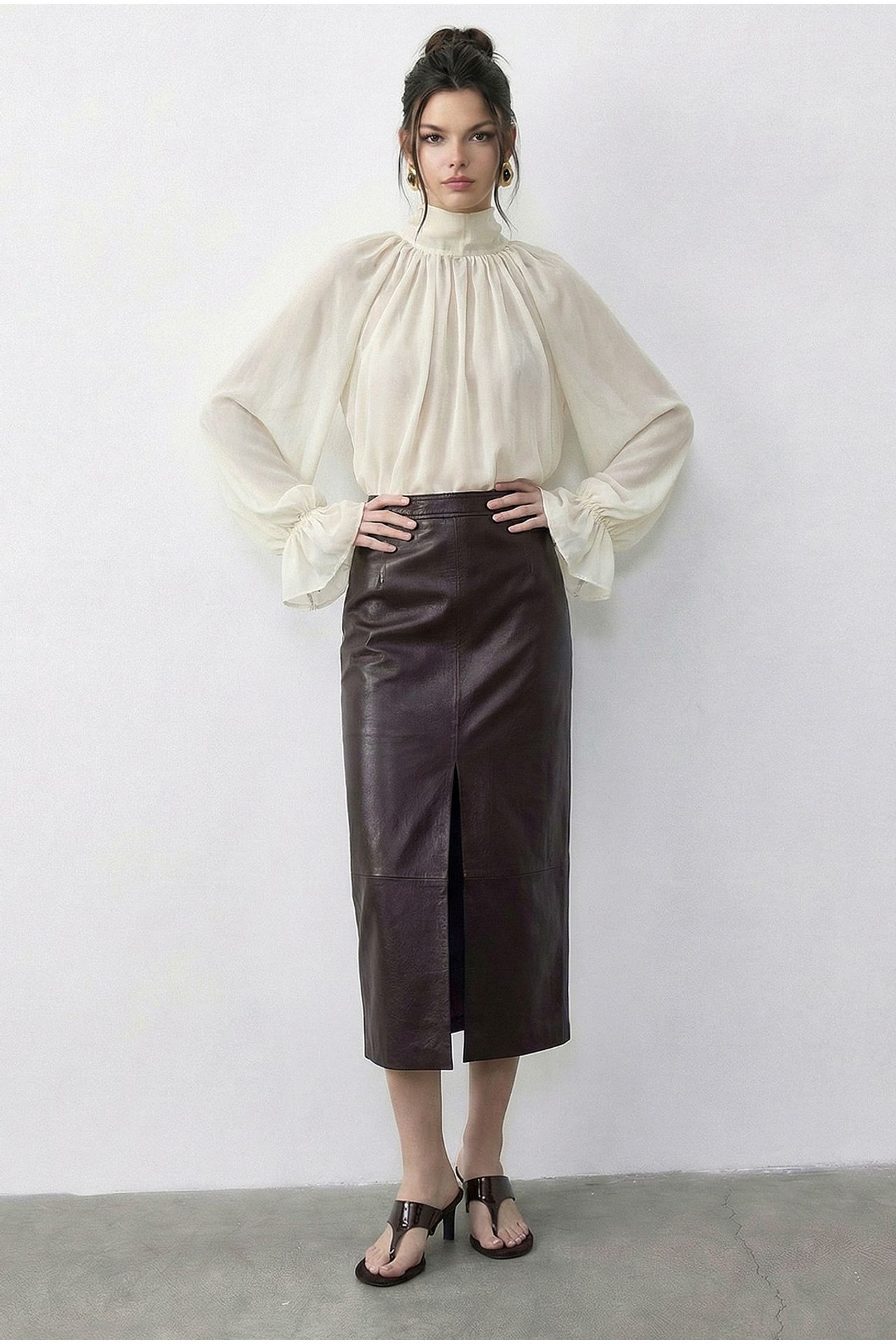 LUCCI Solid Chiffon Turtleneck Blouse 2