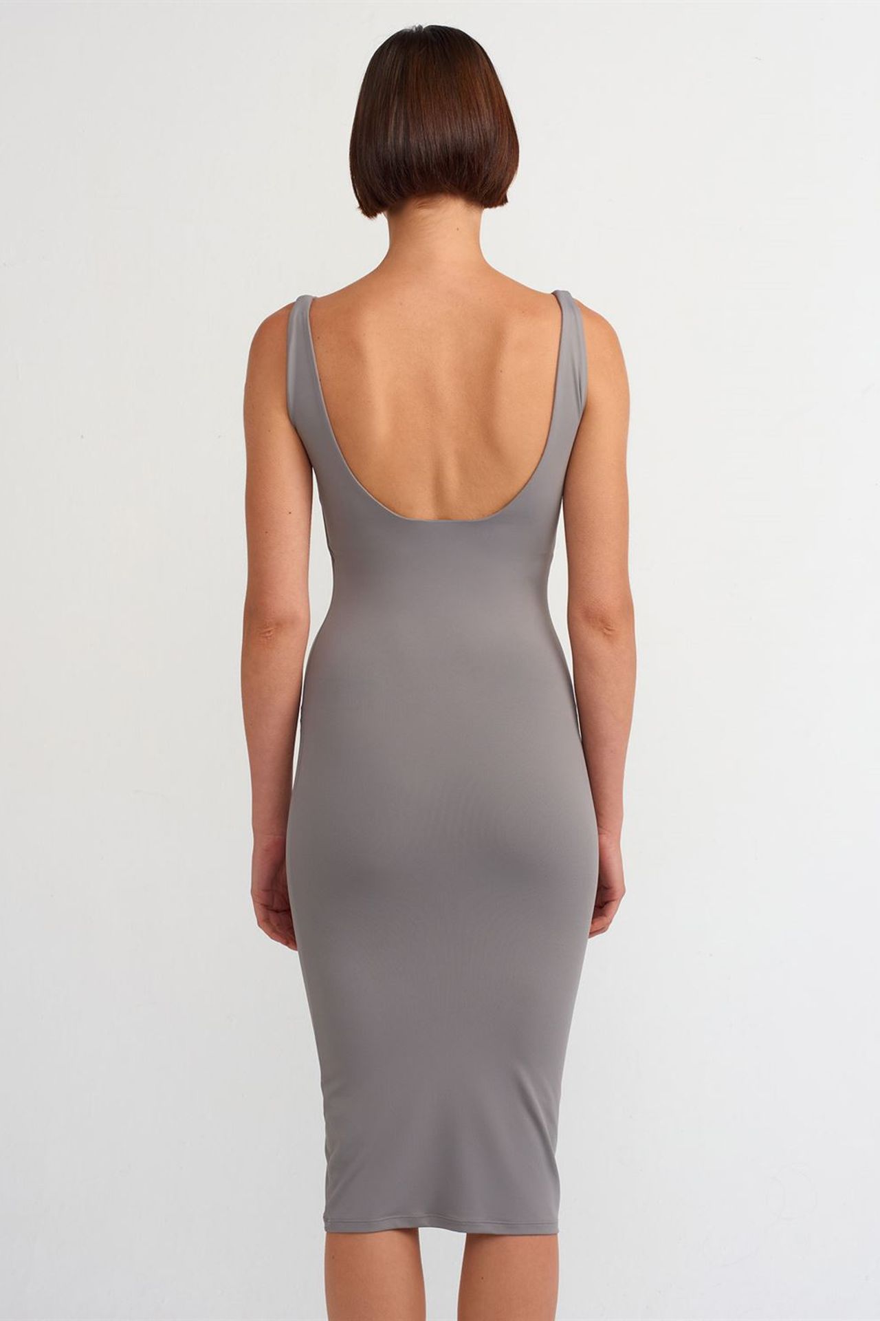 DILVIN Kolsuz Bodycon Midi Elbise 2