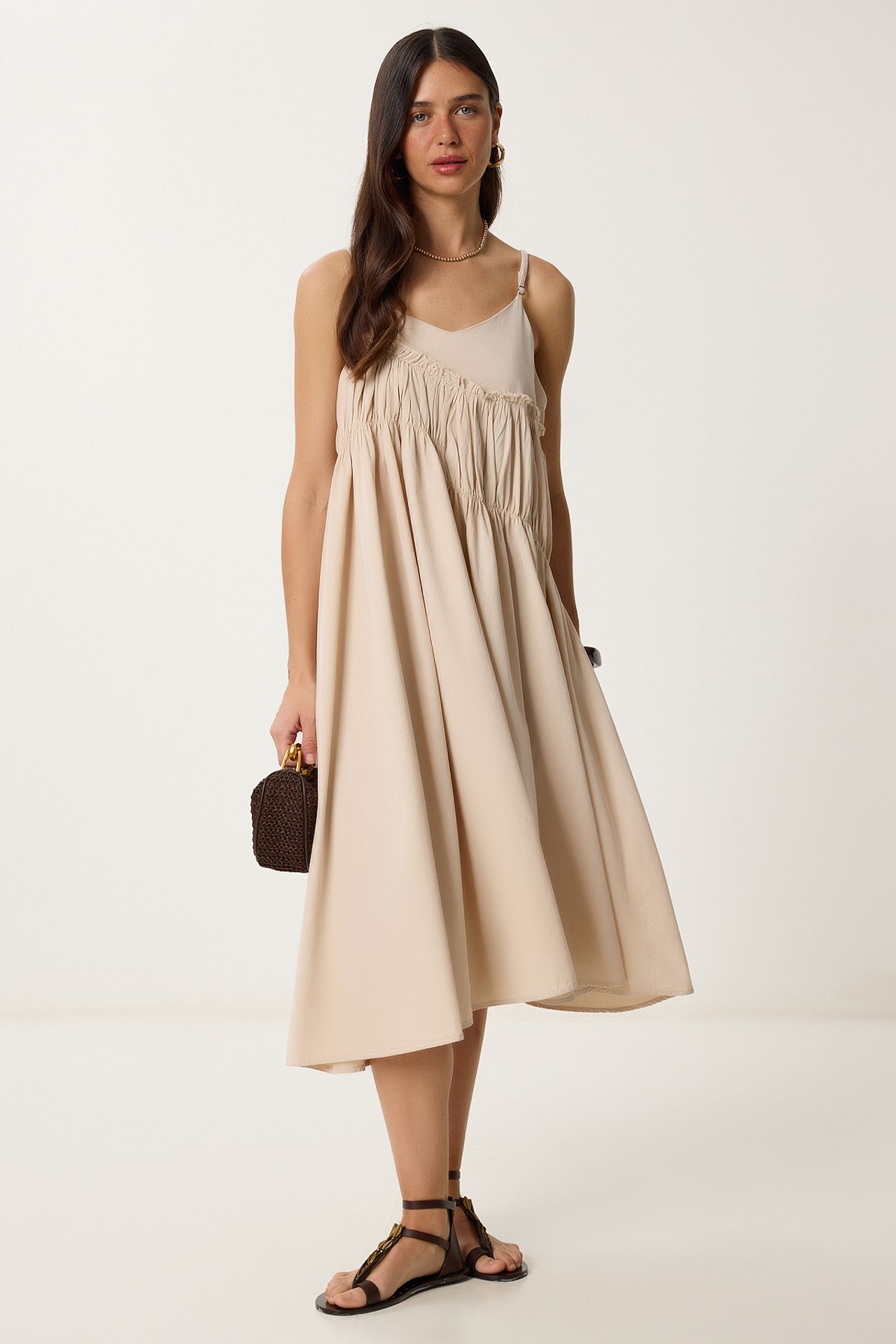 ISTANBUL Ruffled U Collar Midi Dress 1