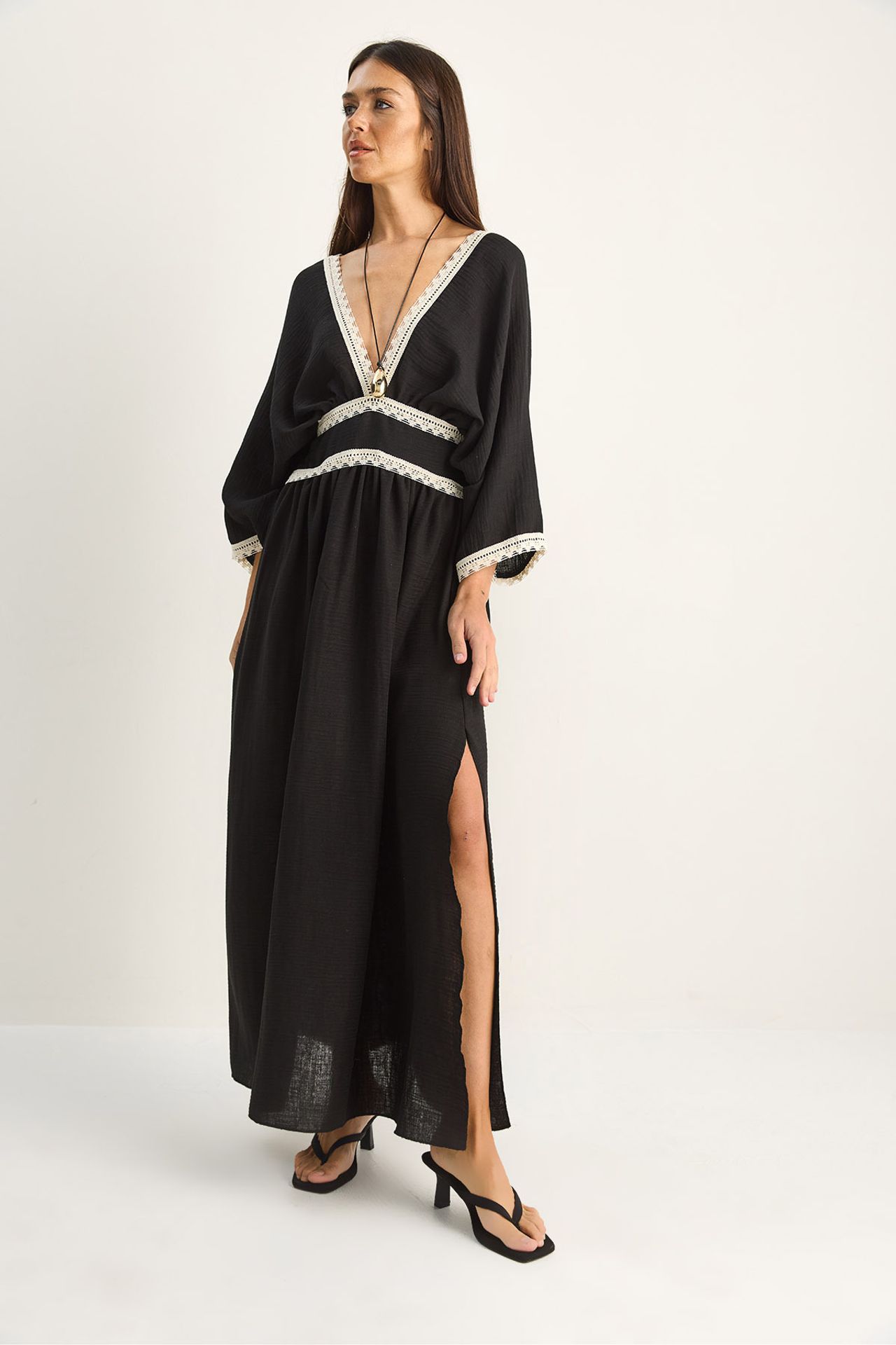 LUCCI Cotton Muslin Maxi Dress With Lace 2