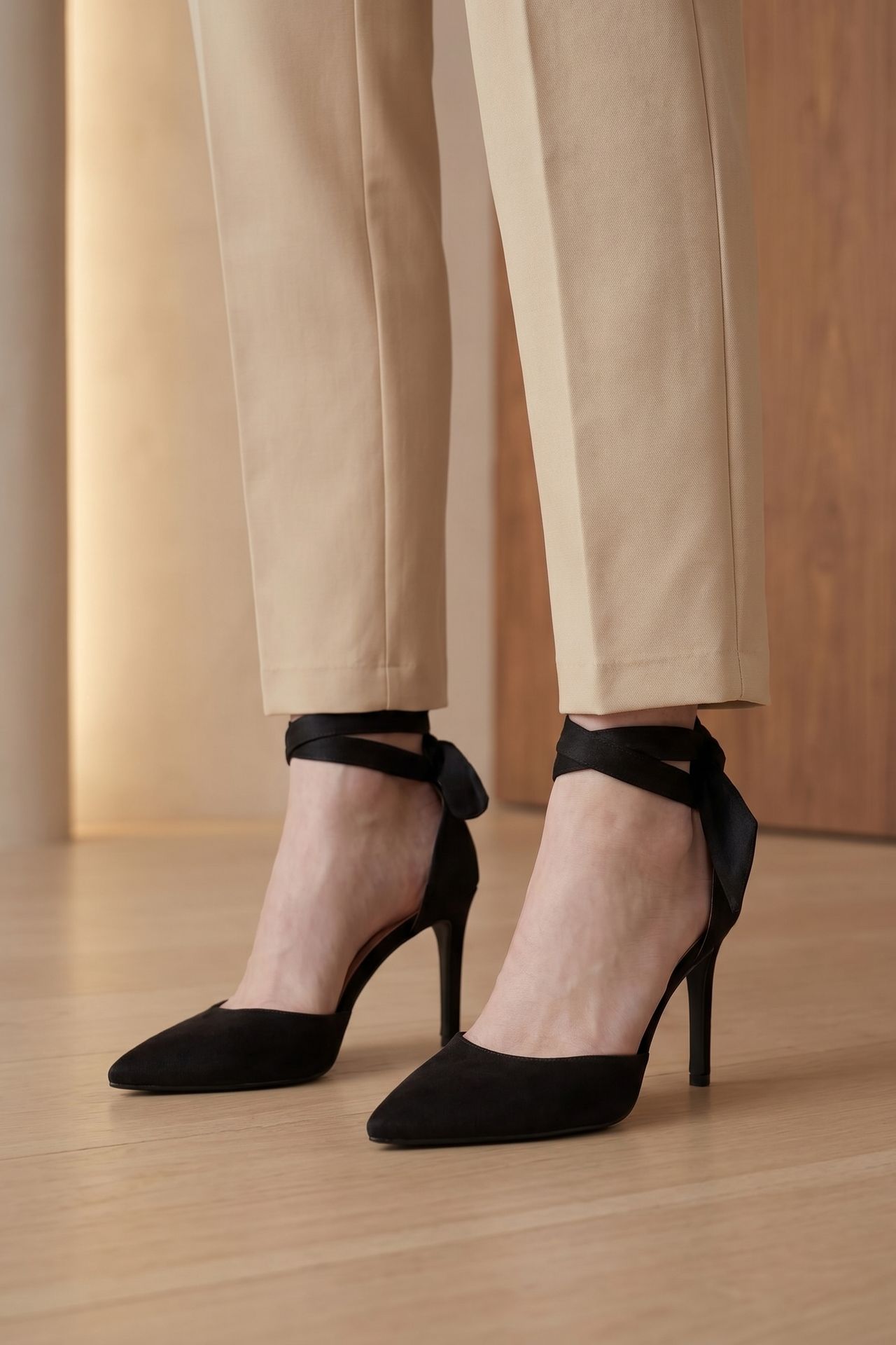 MY FASHION High-Waist Straight-Leg Crepe Trousers with Belt 4