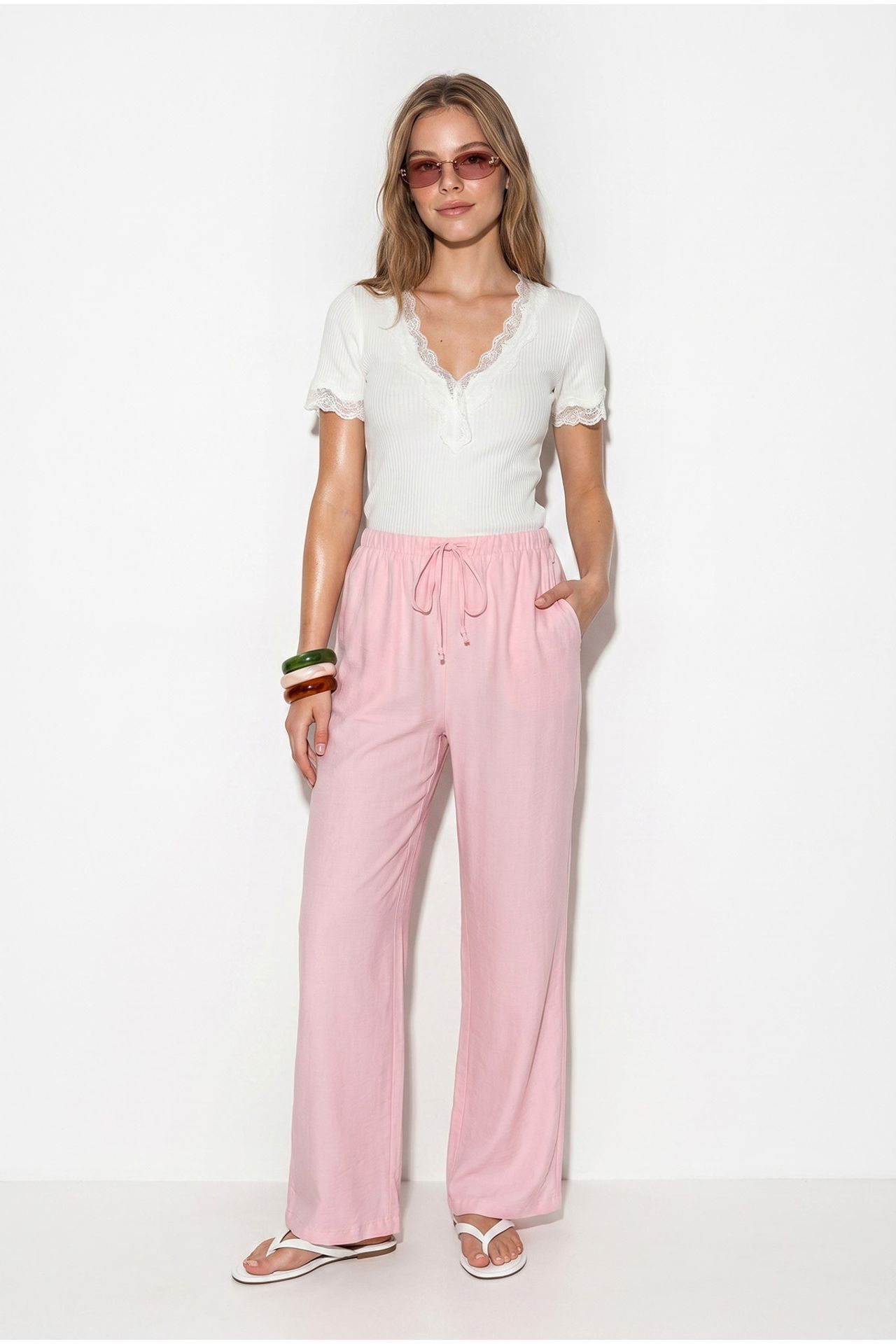 LUCCI Women’s Wide-Leg Crepe Trousers 1