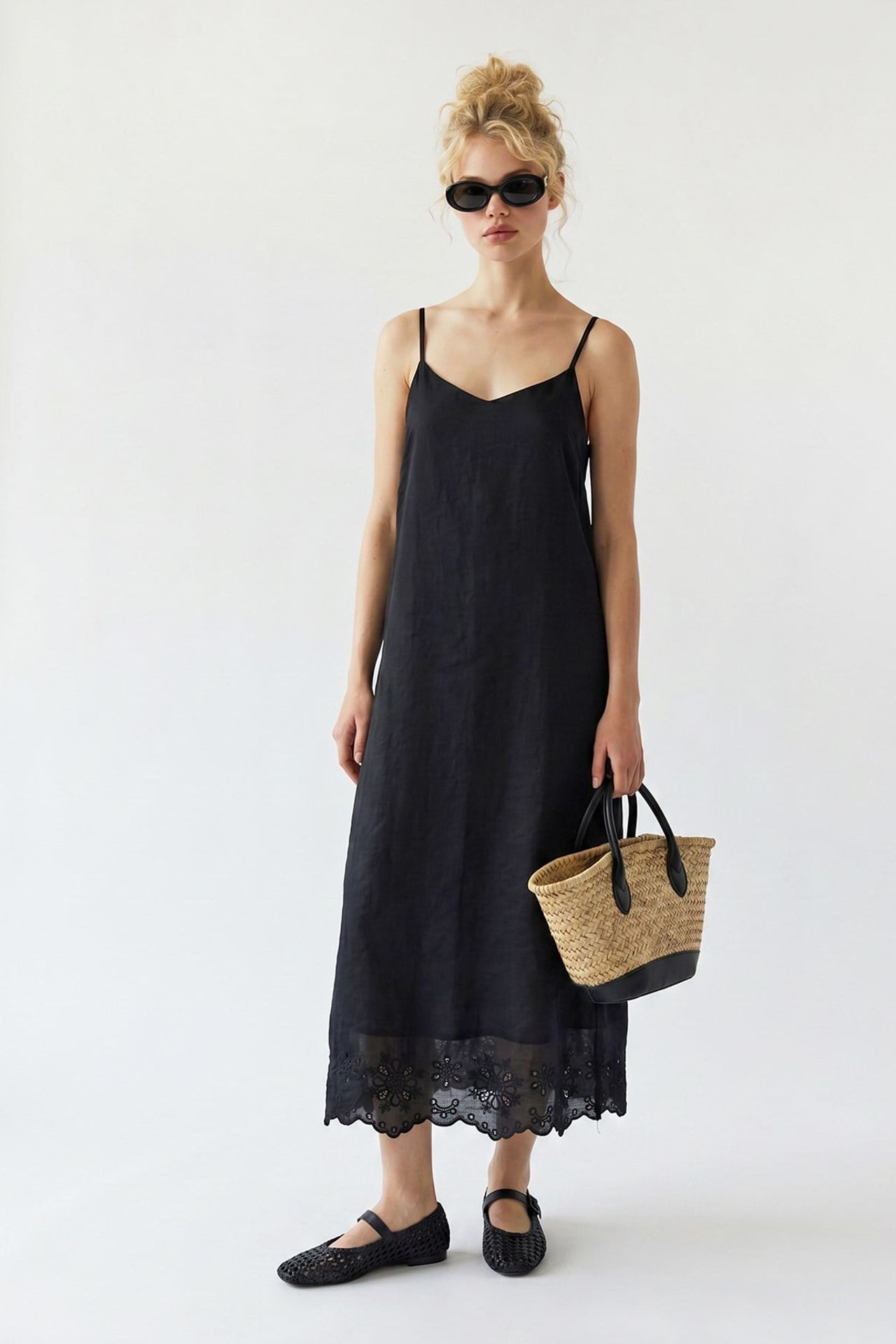 MIXRAY Embroidered A-Line Midi Slip Dress 2
