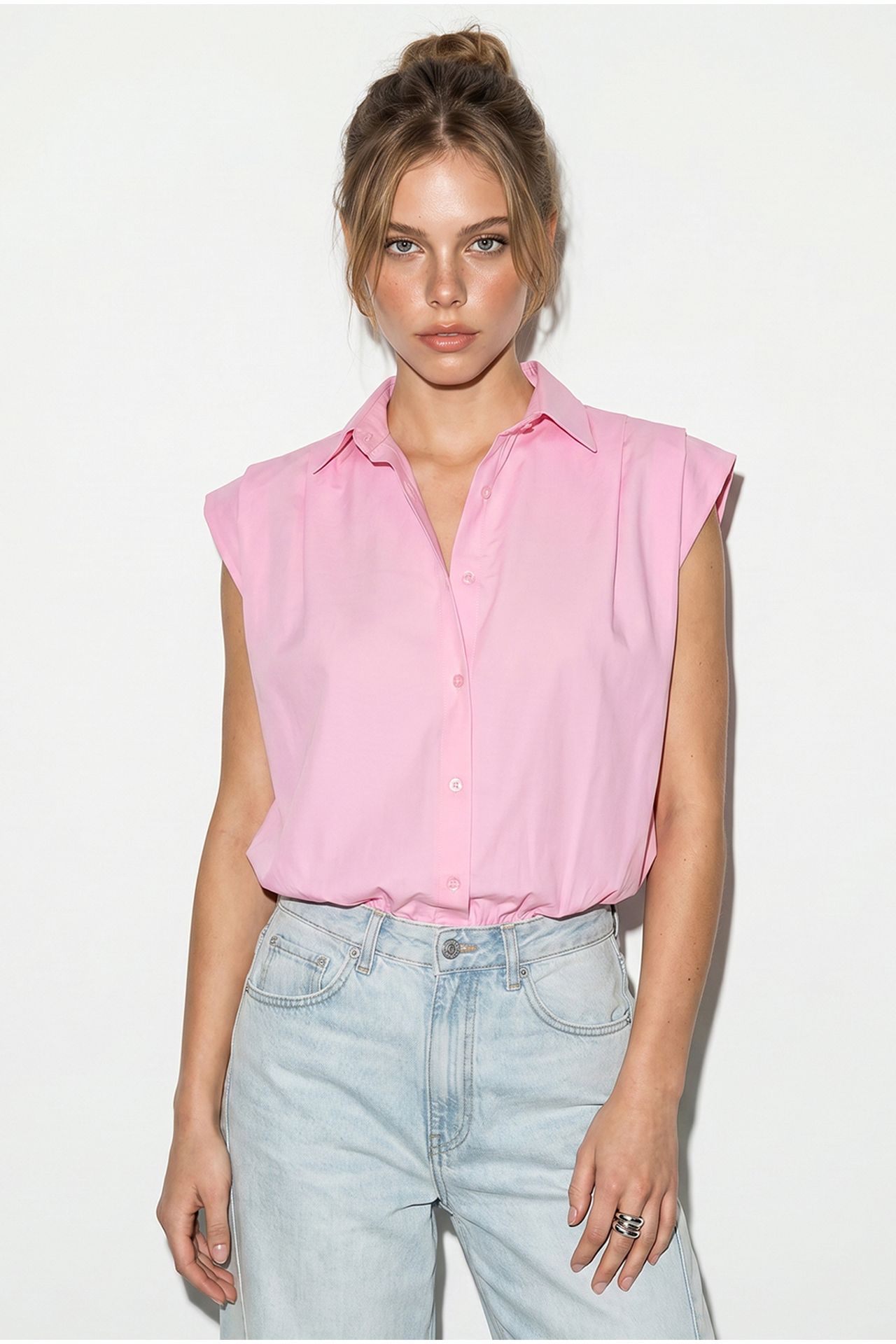 LUCCI Women's Sleeveless Cropped Poplin Shirt 3