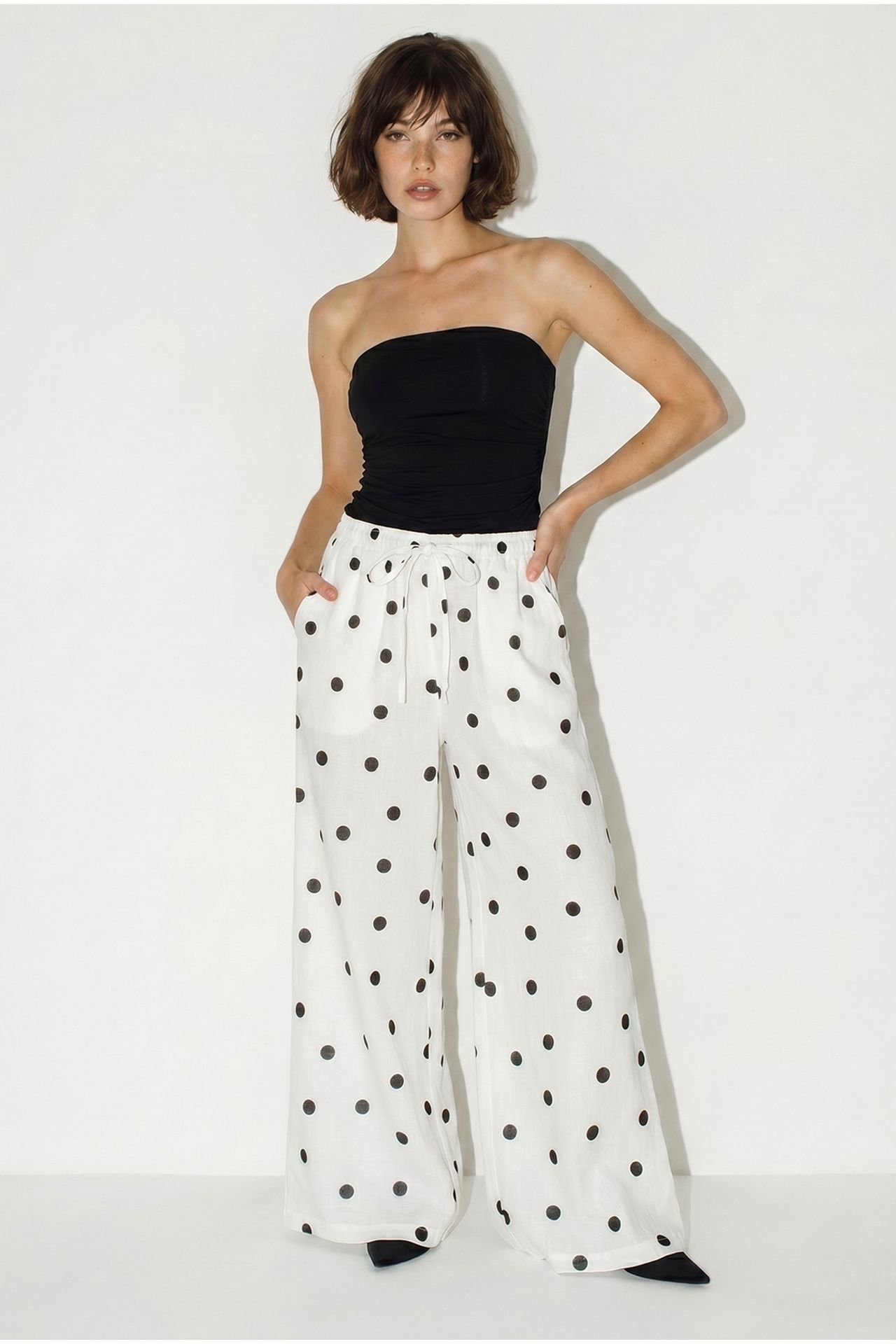 LUCCI Polka Dot Wide-Leg Tie-Waist Trousers 3