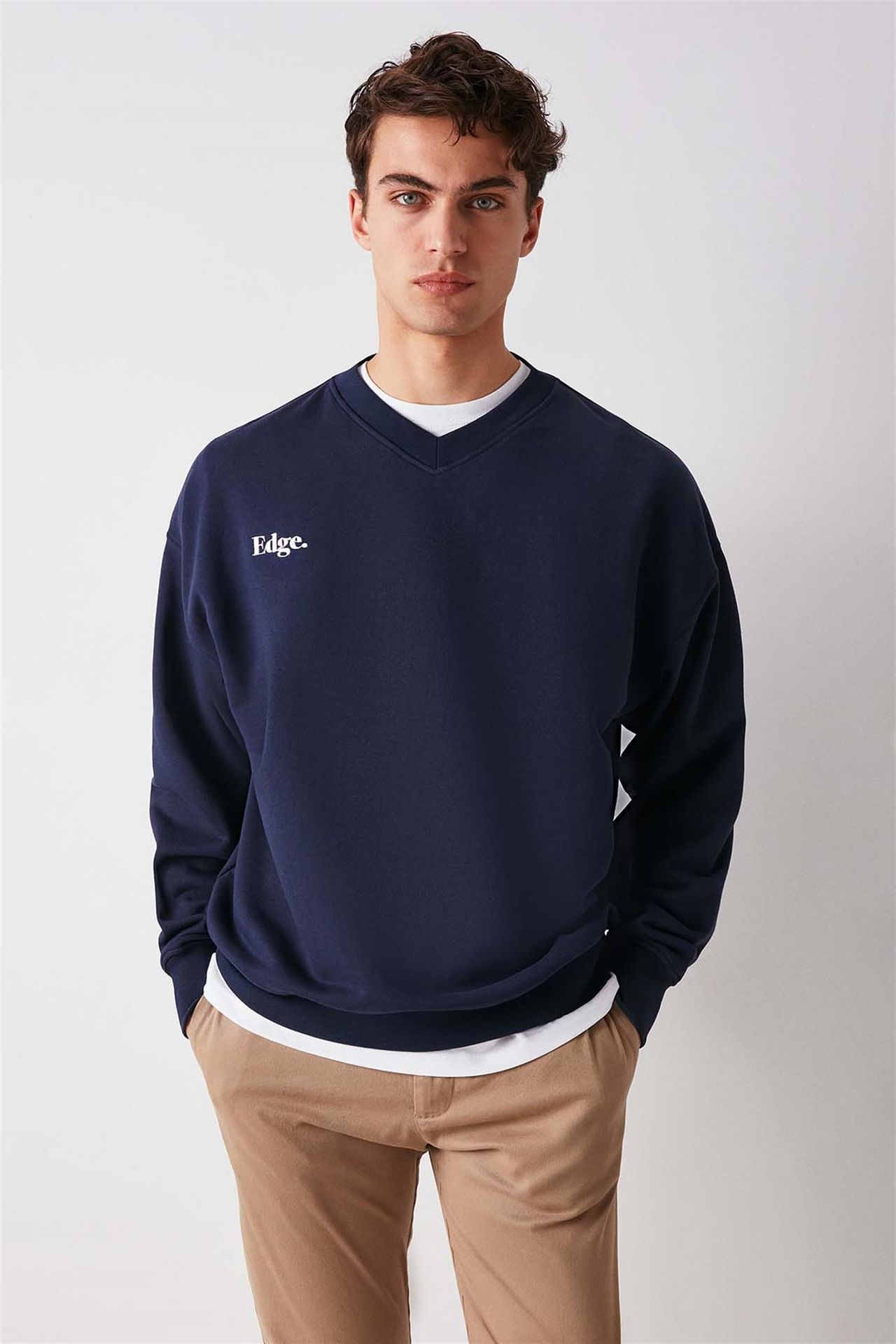 GRIMELANGE Oversize V Yaka Fitilli Sweatshirt 3