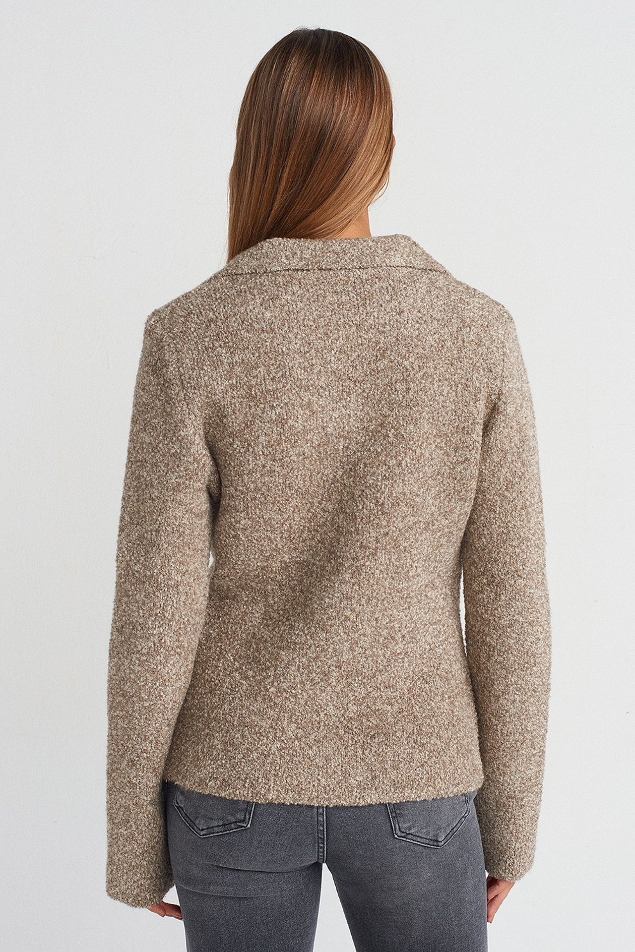 DILVIN Women's Textured Polo Collar Cardigan 2