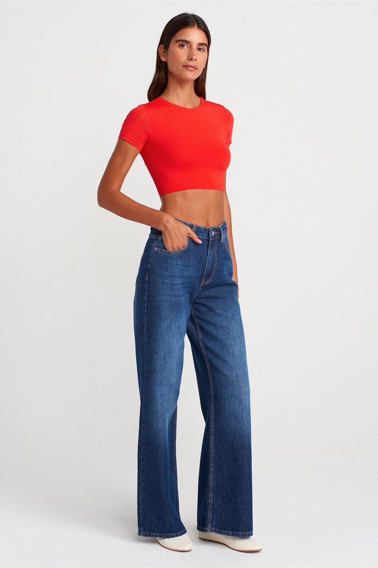 DILVIN Kadın Slim Fit Crop Tişört 4