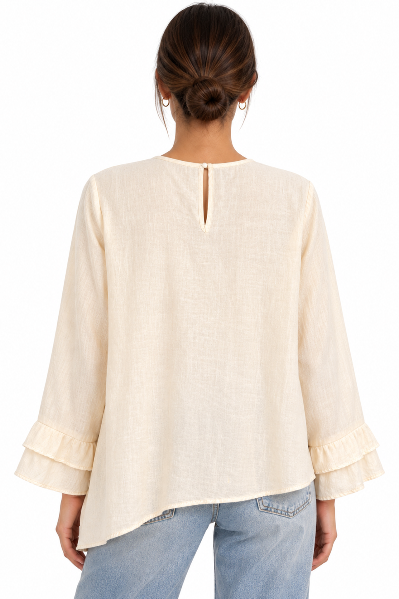 MIXRAY Frilly Long Sleeve Crew Neck Blouse 2