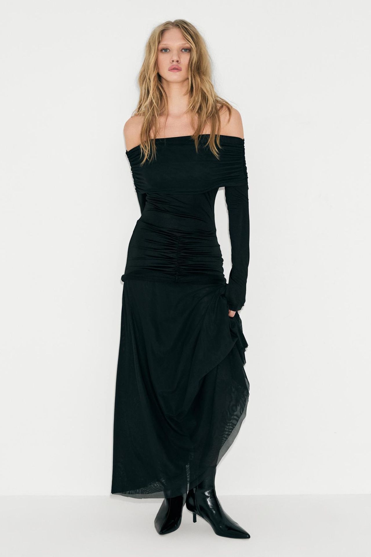 GRIMELANGE Boat Neck Shirred Bodycon Maxi Dress 3