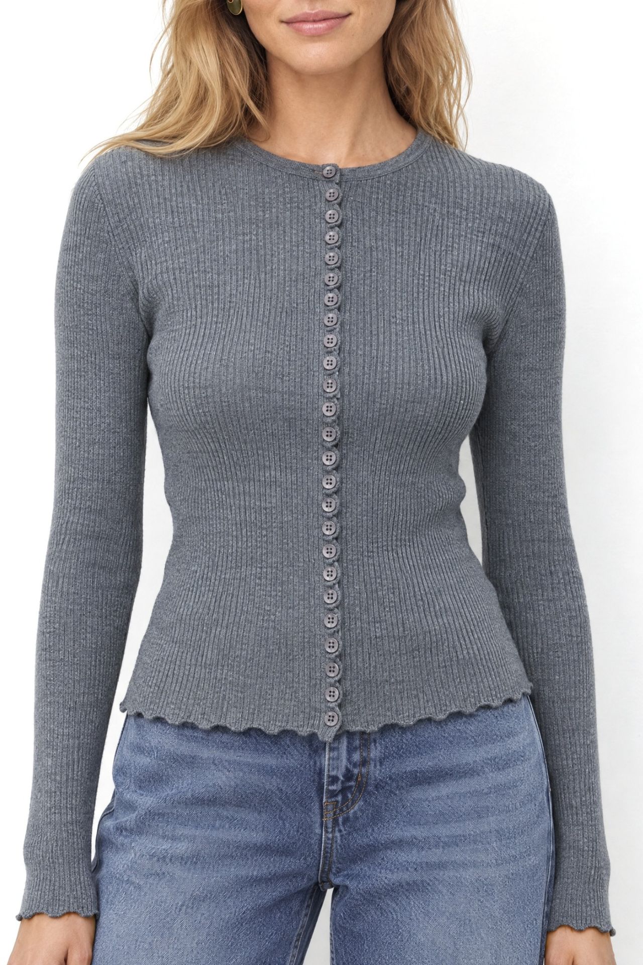 MIXRAY Ribbed Knit Buttoned Cardigan 3