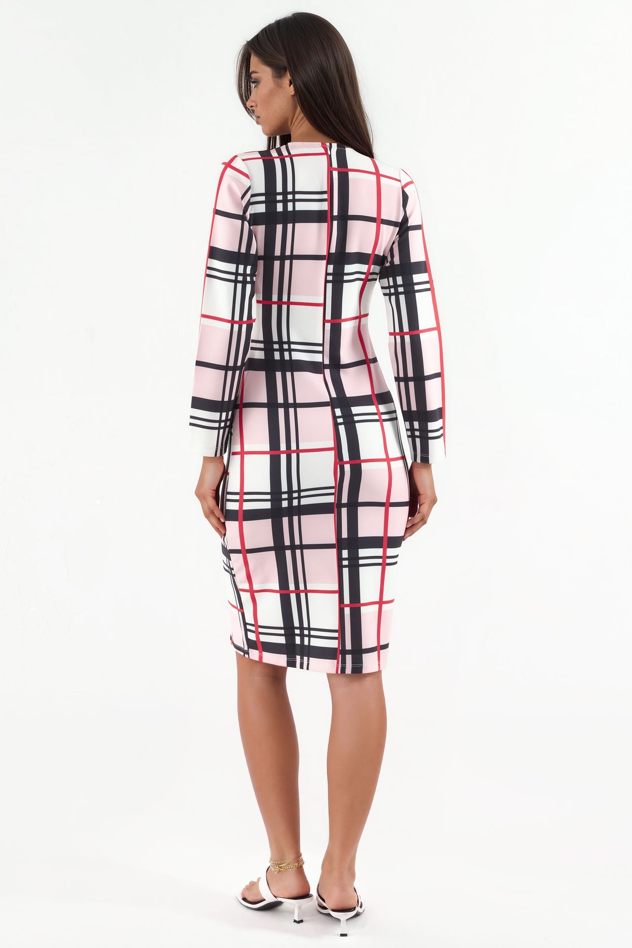 MSN Plaid Bodycon Midi Dress With Cut-Out Detail 1