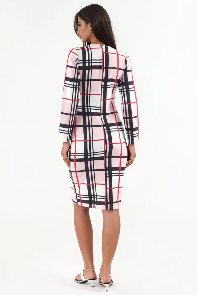 MSN Plaid Bodycon Midi Dress With Cut-Out Detail