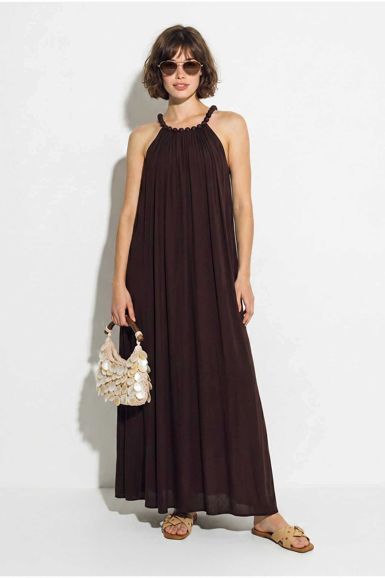 LUCCI Women's Halter Maxi Dress With Pocket
