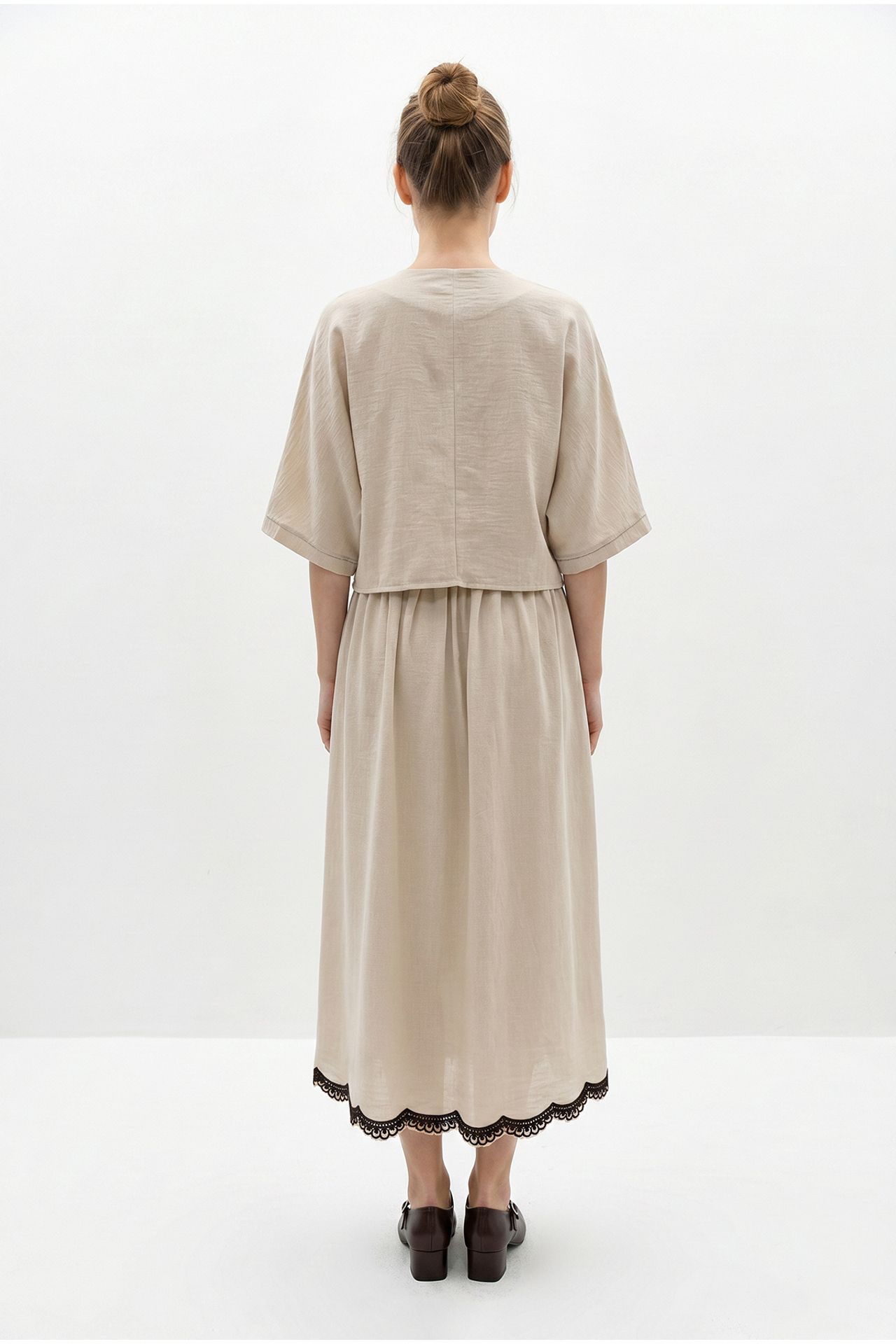 LUCCI Oversized V-neck Embroidered 3/4 Sleeve Shirt and Wide Leg Pants Set 5