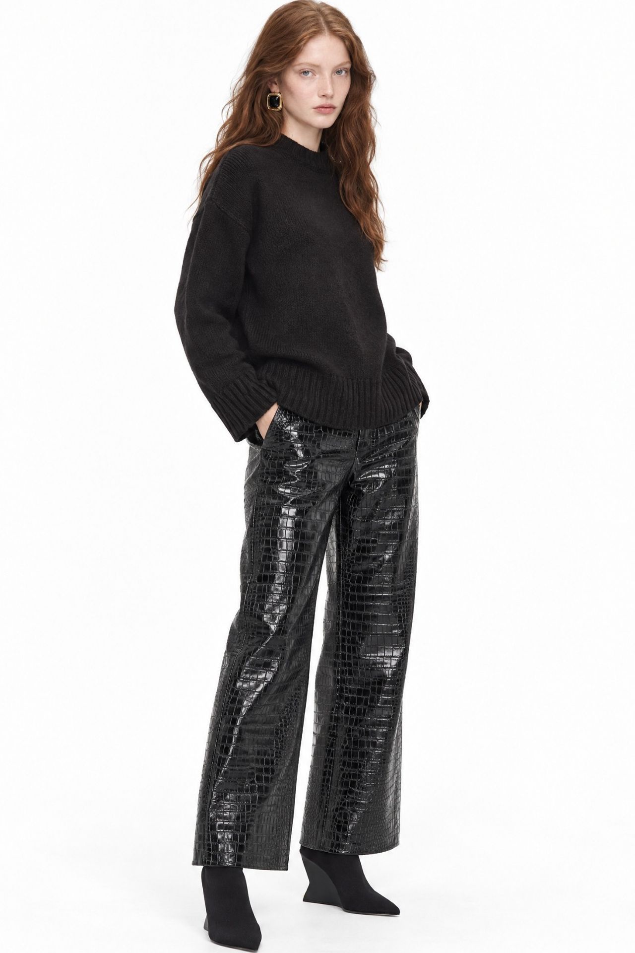 Mixray Oversized Ribbed Knit Sweater with Crew Neck 2