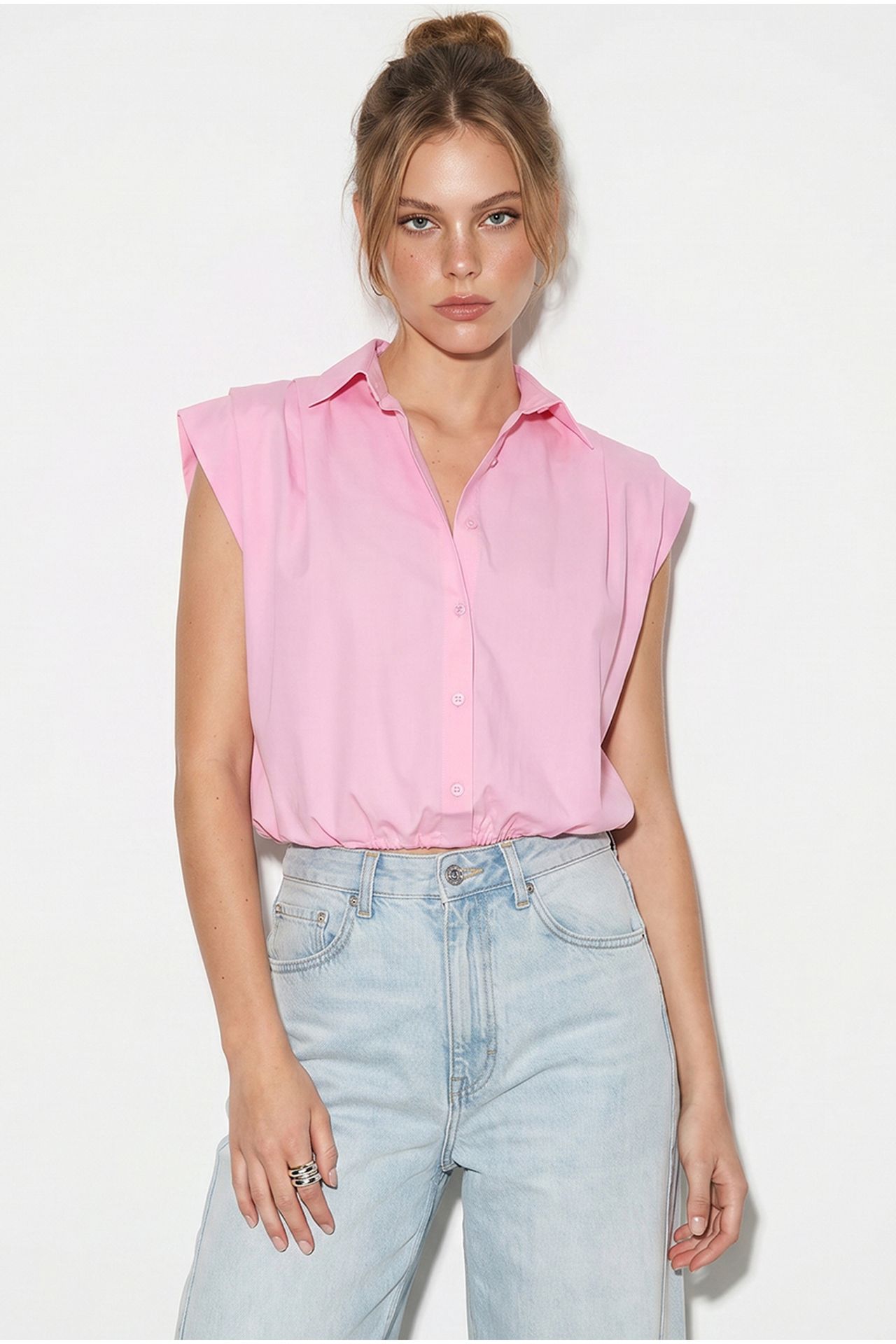 LUCCI Women's Sleeveless Cropped Poplin Shirt 4