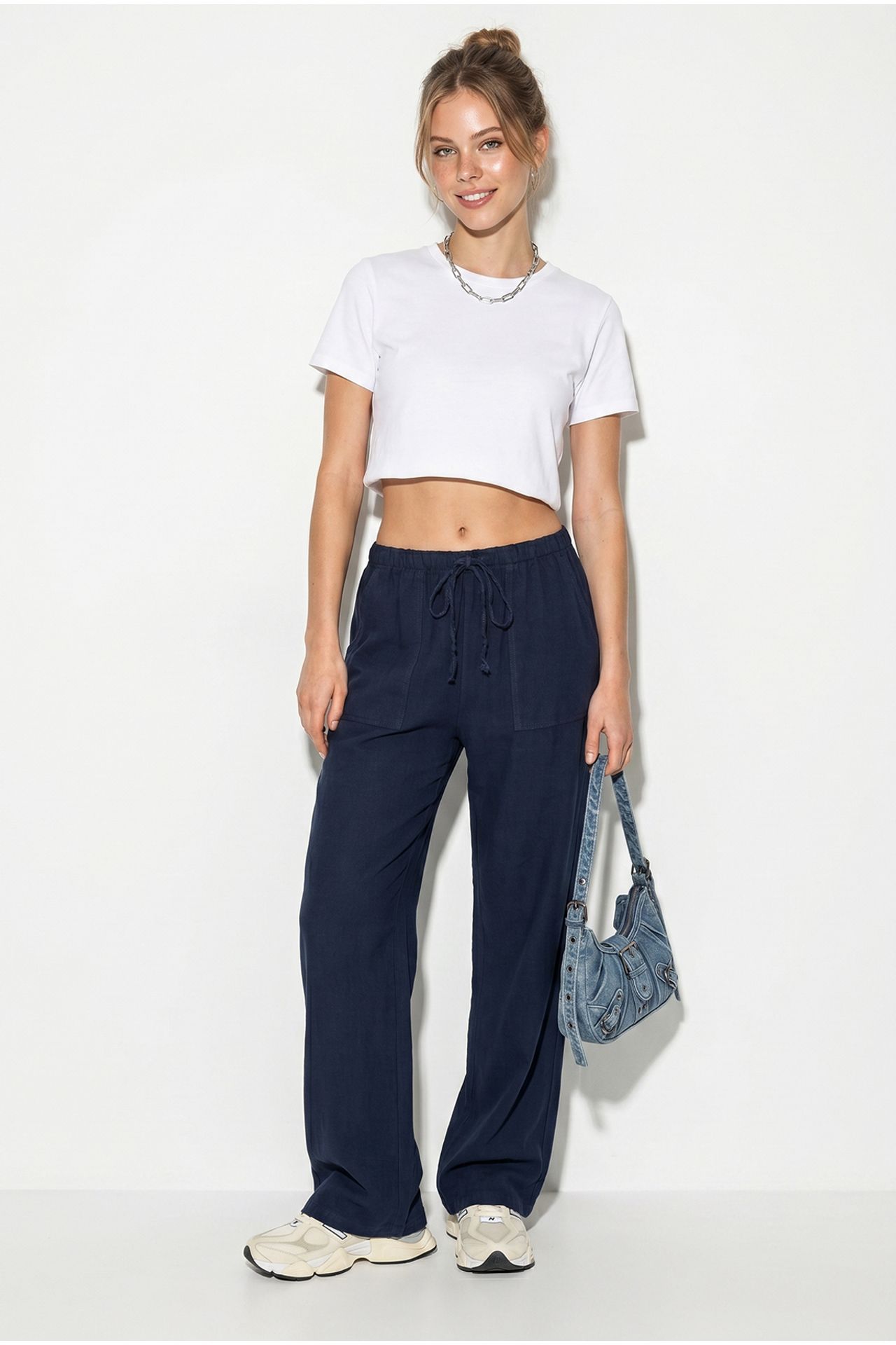LUCCI Wide-leg Cotton Trousers With Drawstring Waist