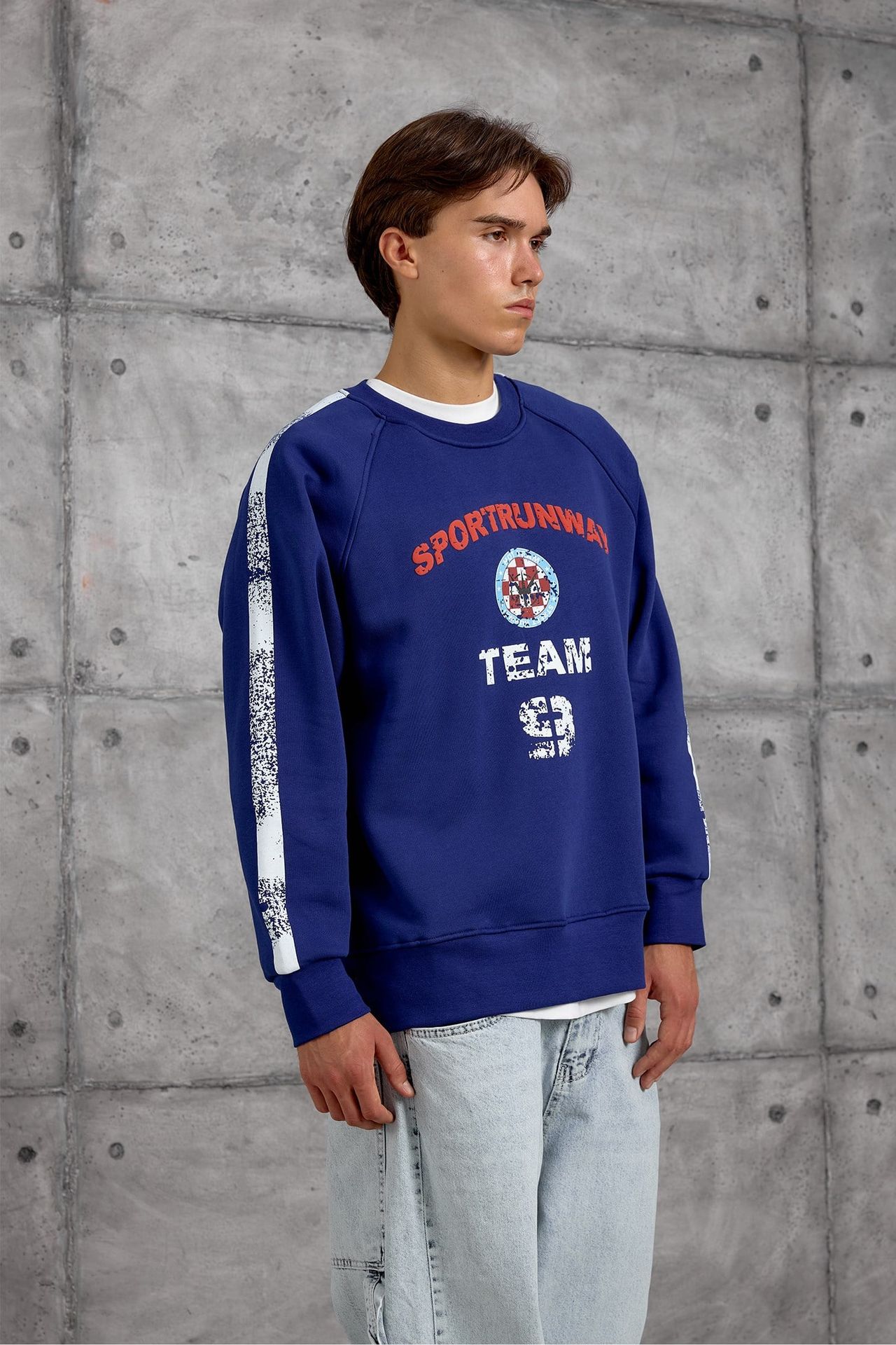 NOMARC Baskılı Çizgili Bisiklet Yaka Sweatshirt 6