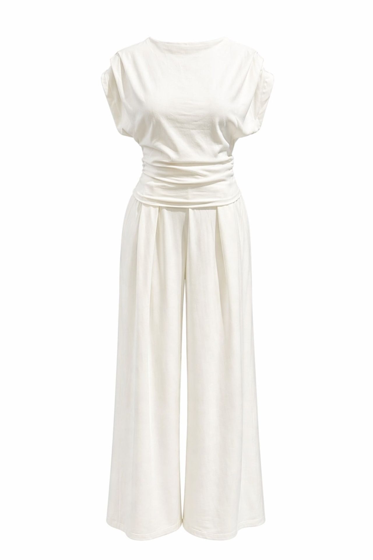 MIXRAY High Waist Wide Leg Knit Co-Ord Set with Boat Neck 1