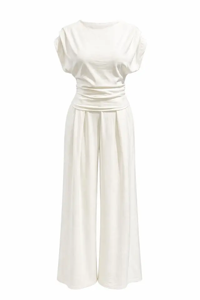 MIXRAY High Waist Wide Leg Knit Co-Ord Set with Boat Neck