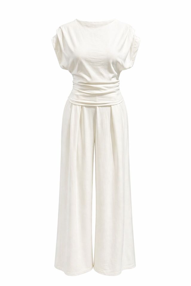 MIXRAY High Waist Wide Leg Knit Co-Ord Set with Boat Neck