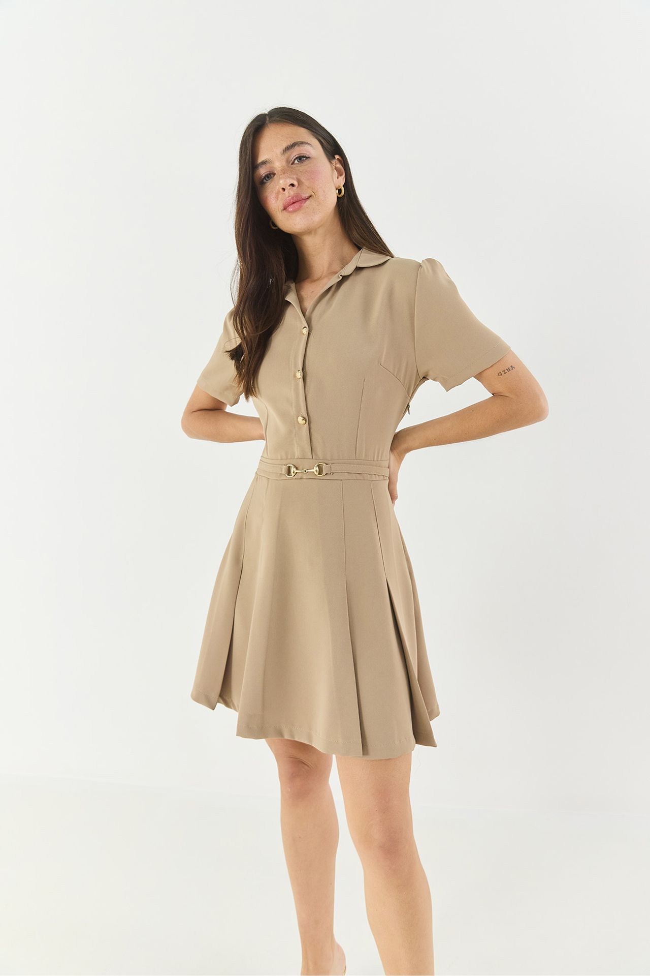 LUCCI Midi Button-Up Dress with Shirt Collar