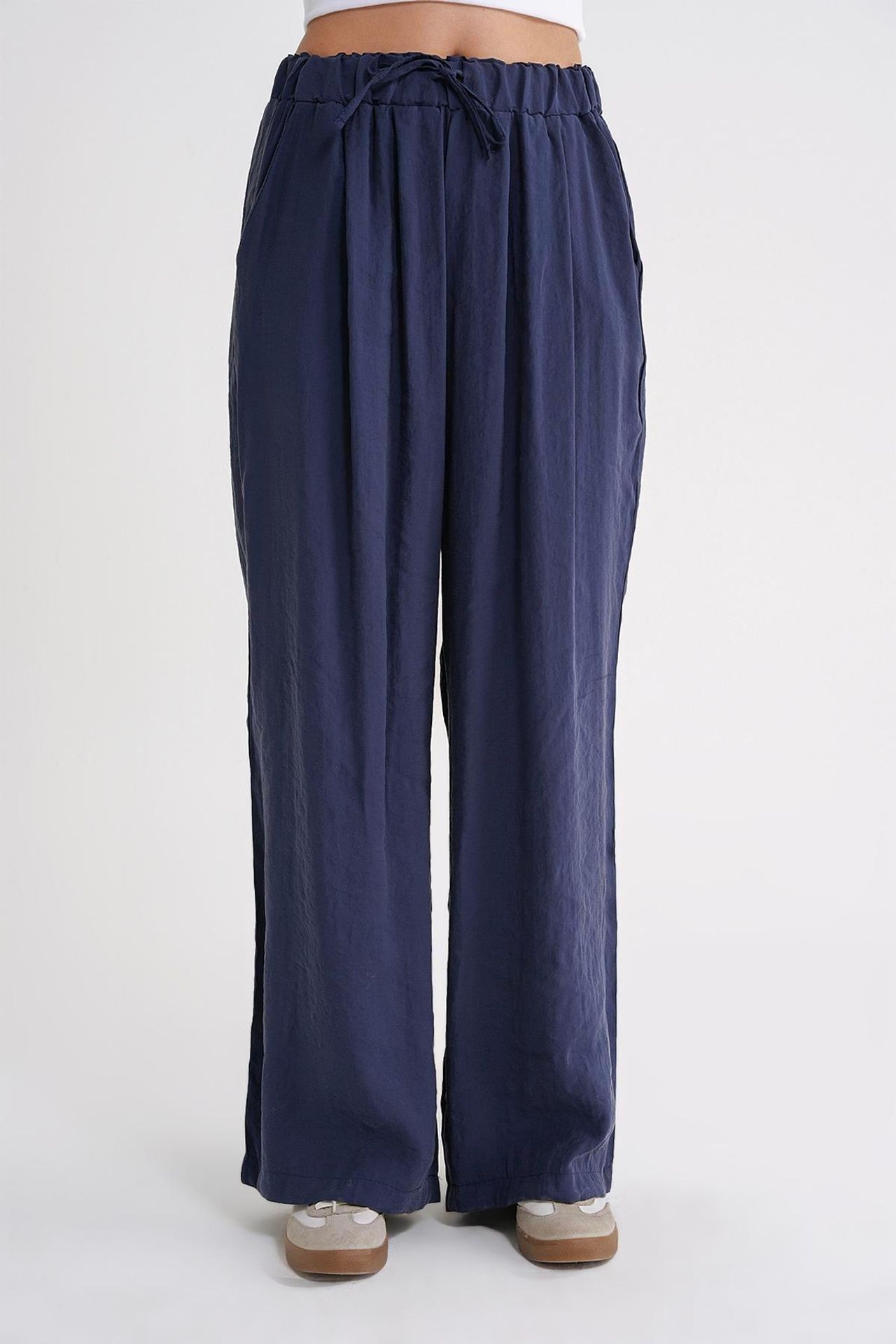 Mixray High Waist Modal Pleated Palazzo Pants with Drawstring 4