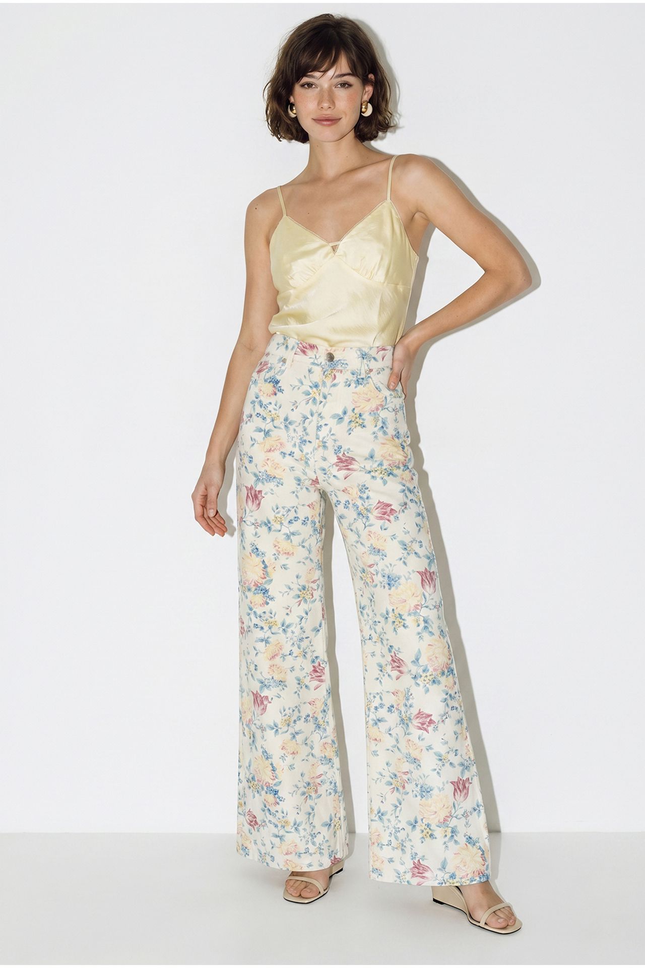 LUCCI High Waist Paisley Print Straight Leg Denim Pants 4