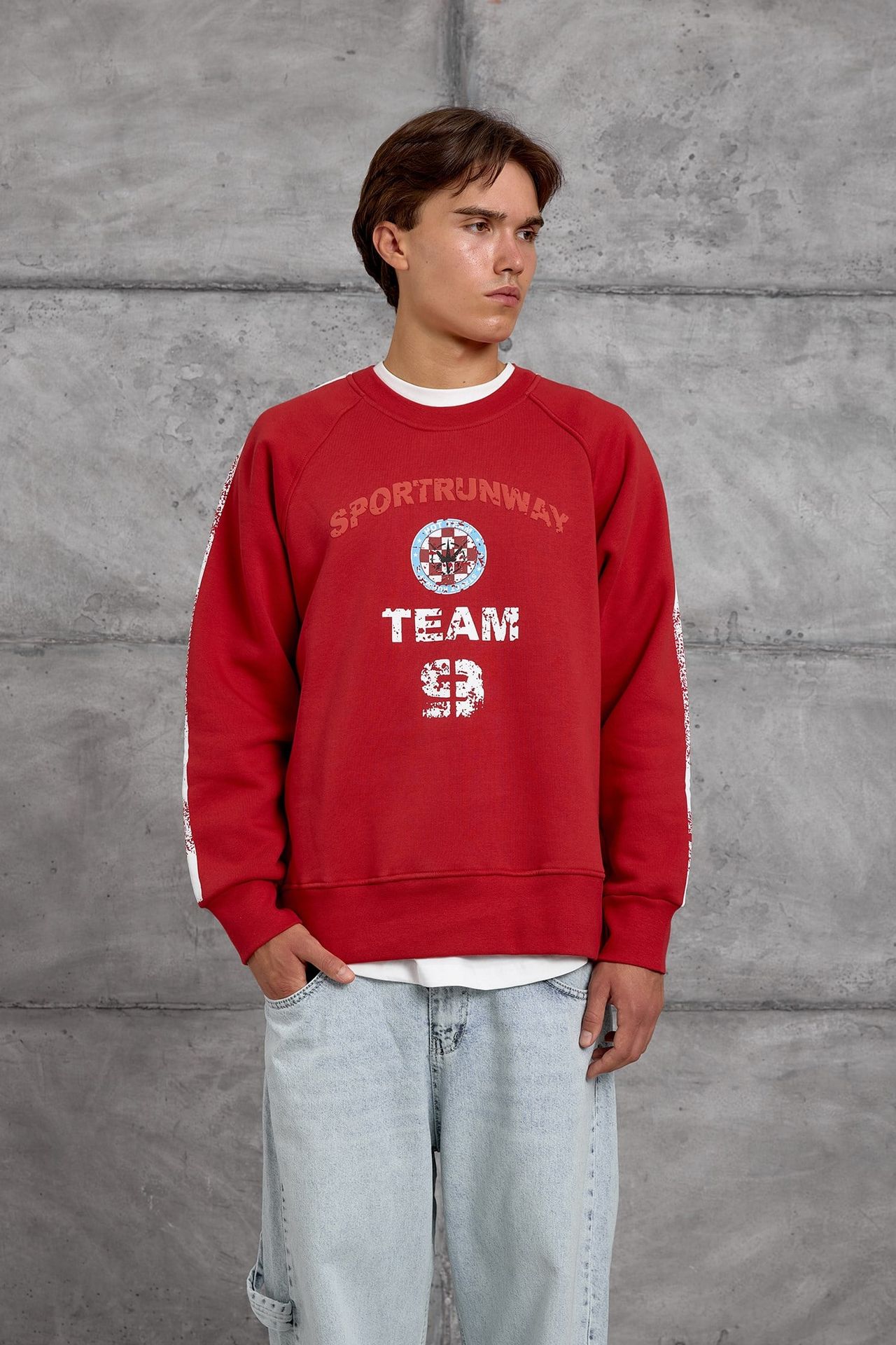 NOMARC Baskılı Çizgili Bisiklet Yaka Sweatshirt 1