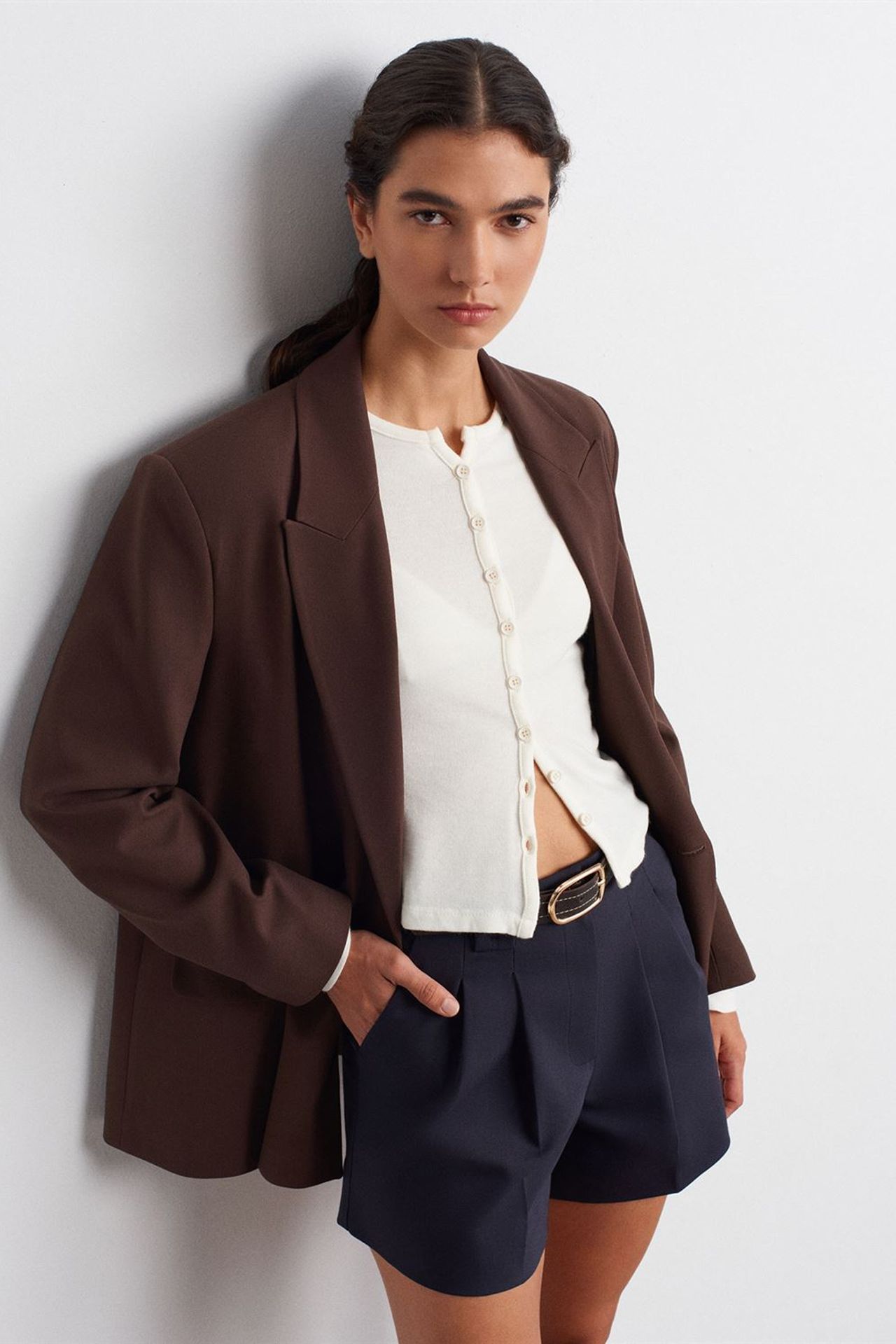 DILVIN Ribbed Button-Front Cardigan