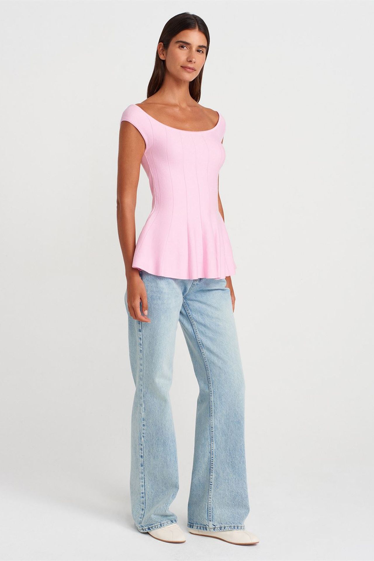 DILVIN Dar Kesim Nervürlü Peplum Bluz 5