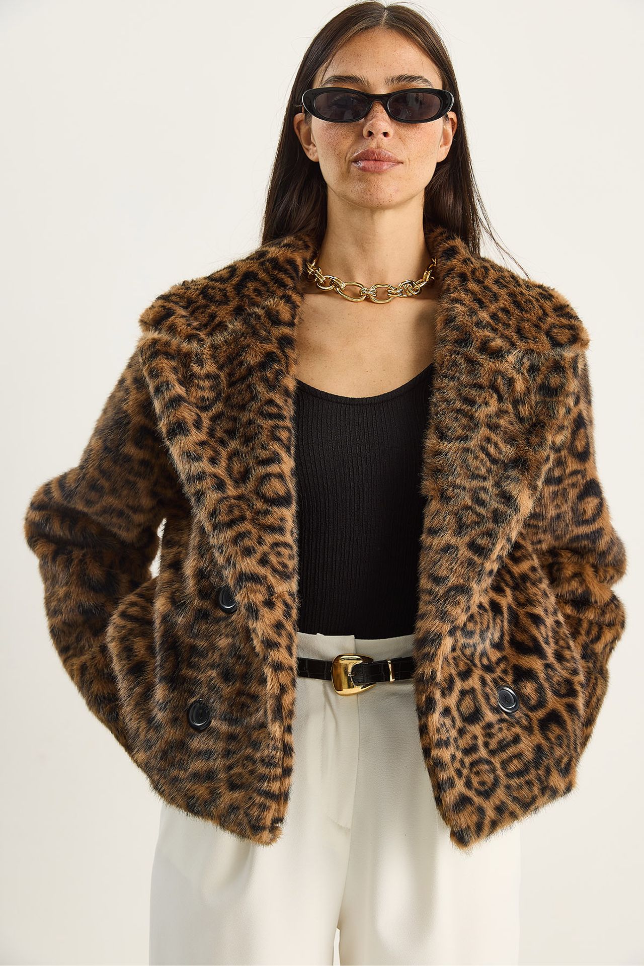 LUCCI Oversized Leopard Print Faux Fur Coat 3