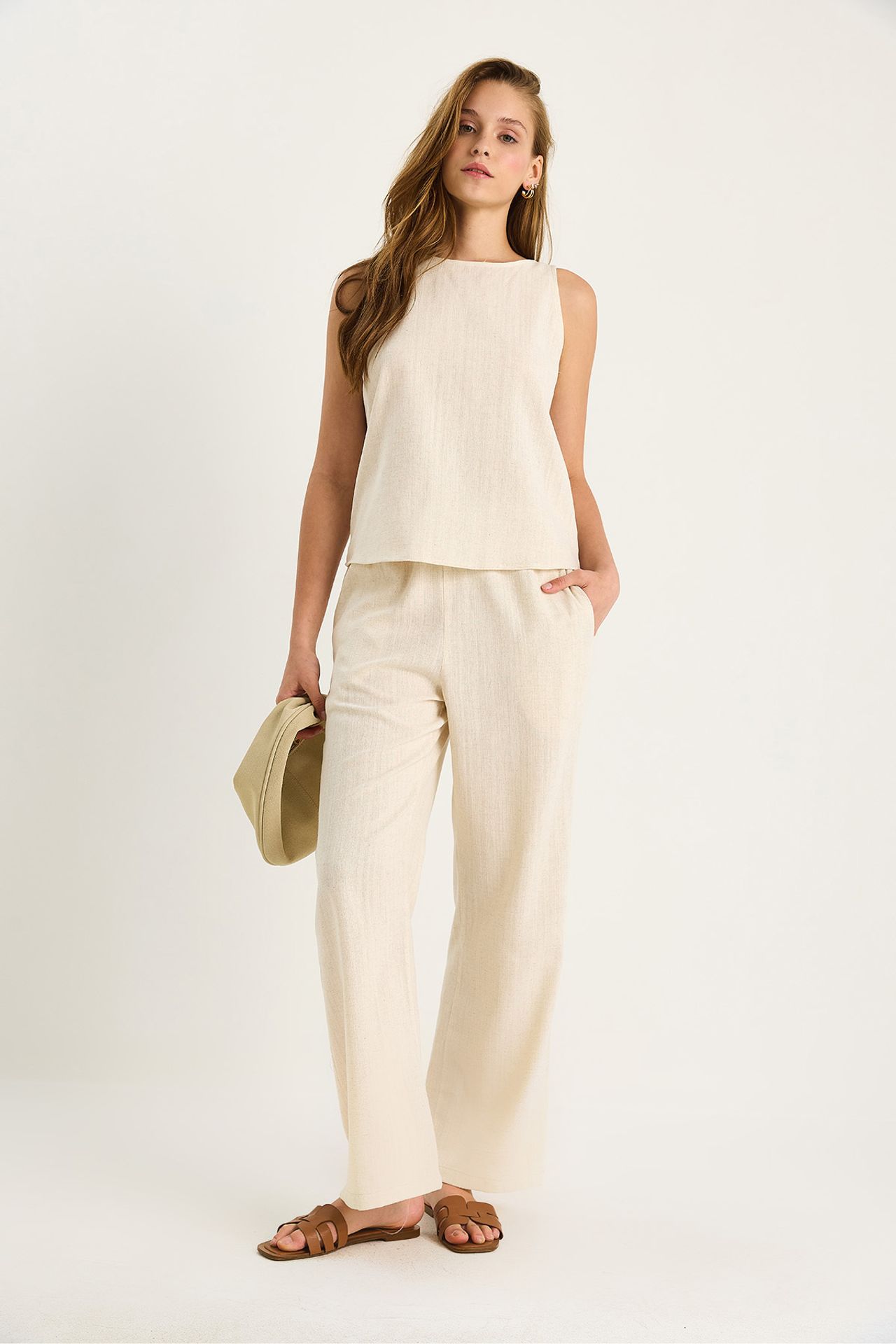 LUCCI High Waist Sleeveless Linen Blended Two-Piece Set 4